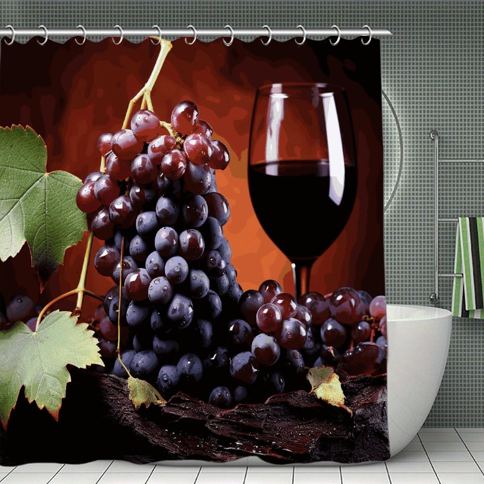 JTREHY Red Wine Grapes Shower Curtain Waterproof Bathroom Shower Curtain Machine Washable Bath Curtains Polyester Cloth Bath Curtains for Bathroom Showers 70.8×70.8Inch