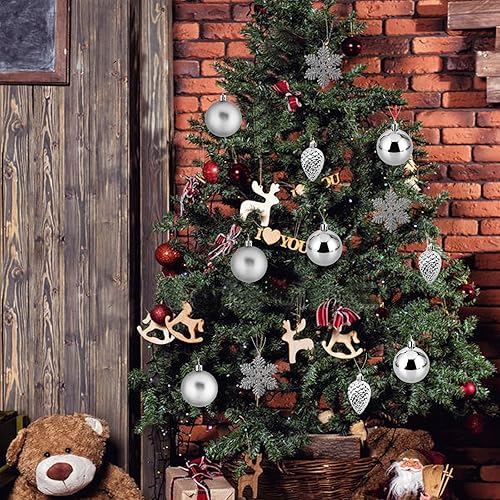 Miniatura 5 de Adornos de bolas de Navidad de plástico, juego de bolas de Navidad decorativas con decoraciones delicadas rellenas (plateado)