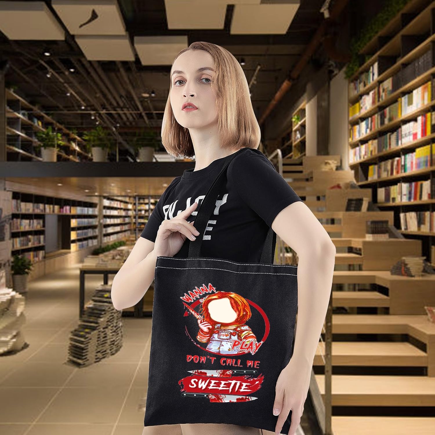 WZMPA Bride Fans Tote Bag Killer Doll Gift Wanna Play Don't Call Me Sweetie Reusable Grocery Bag Evil Doll Merch - Image 7