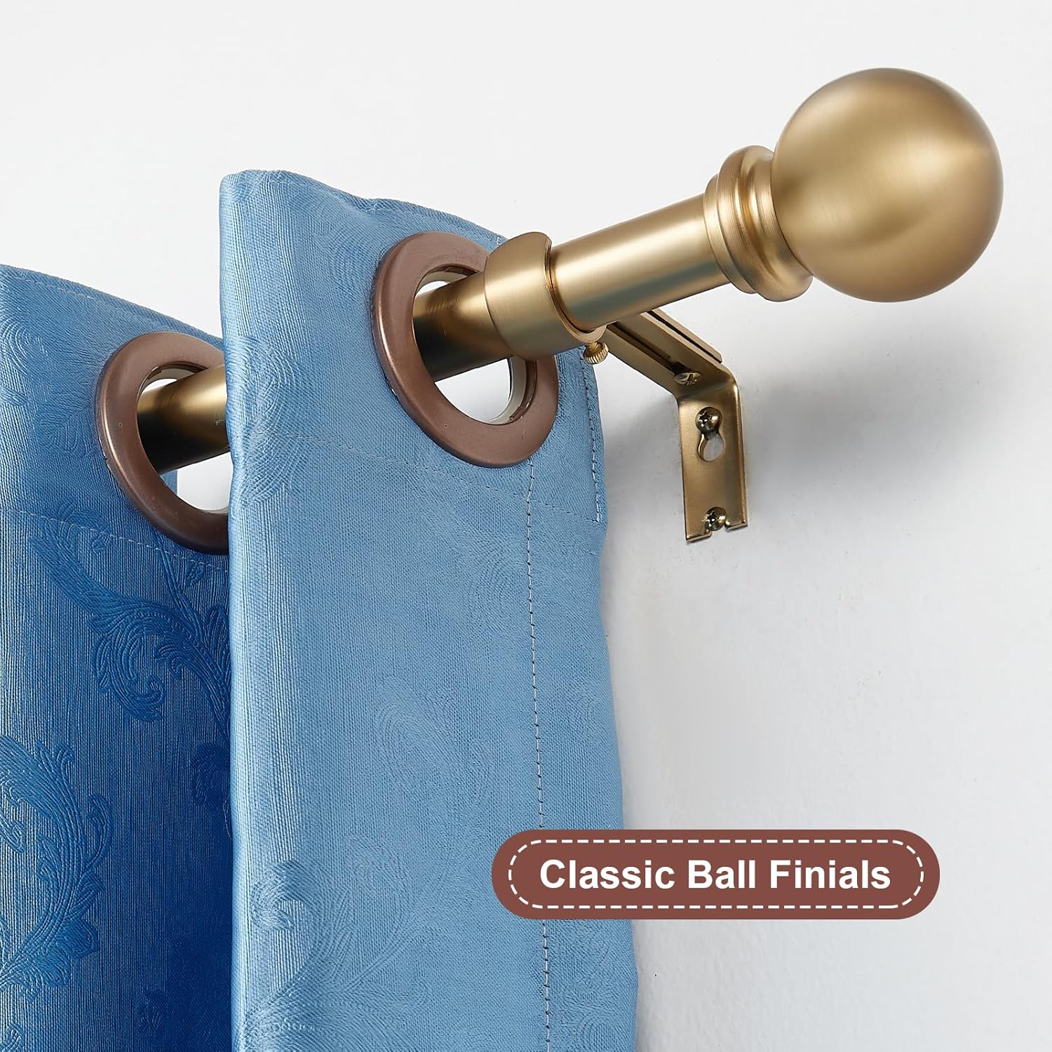 Warm Gold Curtain Rods for Window 72-144 Inch, Decorative Curtain Rod with Ball Finials, Adjustable Single Drapery Rod Warm Gold, 1 Inch Diameter Heavy Duty Curtain Rod