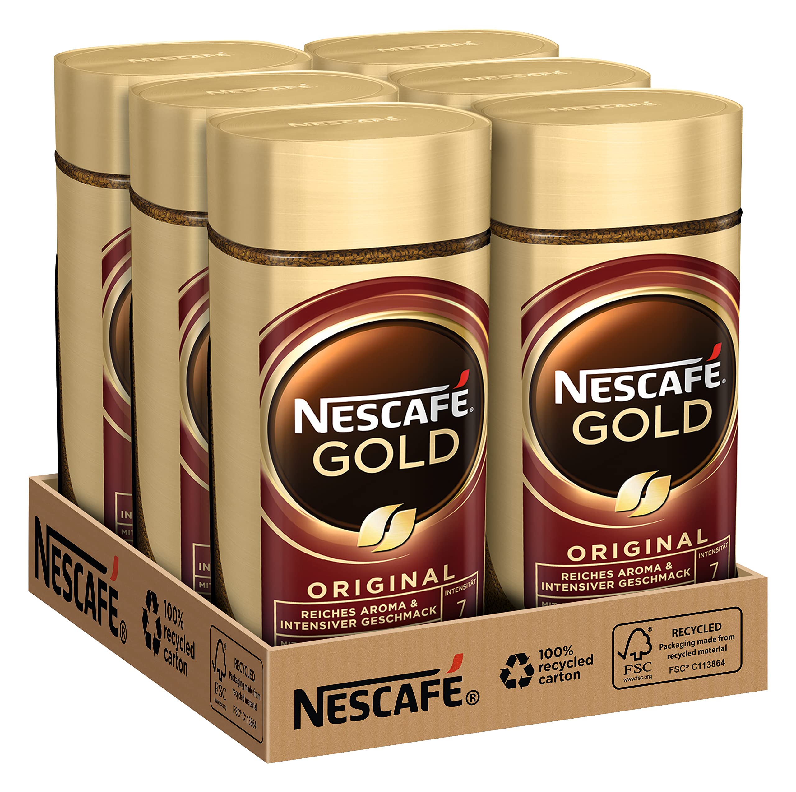 NESCAFÉ GOLD Original, löslicher Bohnenkaffee, Instant-Kaffee aus erlesenen Kaffeebohnen, koffeinhaltig, 6er Pack (6x200g)