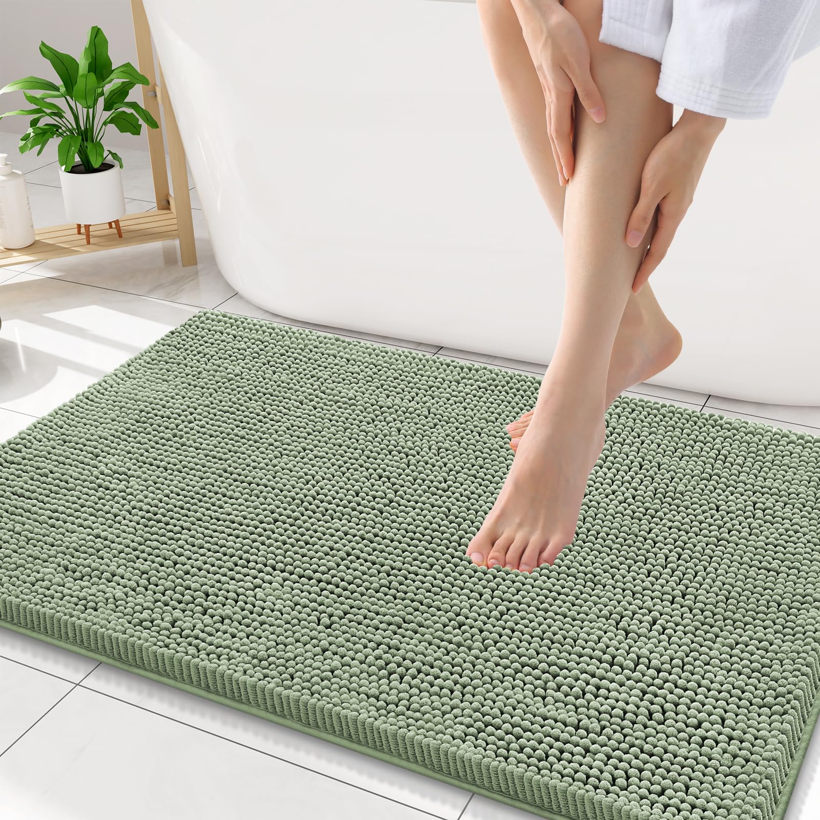 Smiry Luxury Chenille Bathroom Rugs 34x21, Extra Soft and Absorbent Shaggy Bath Mat, Machine Washable, Non-Slip Plush Carpet Runner for Tub, Shower,
