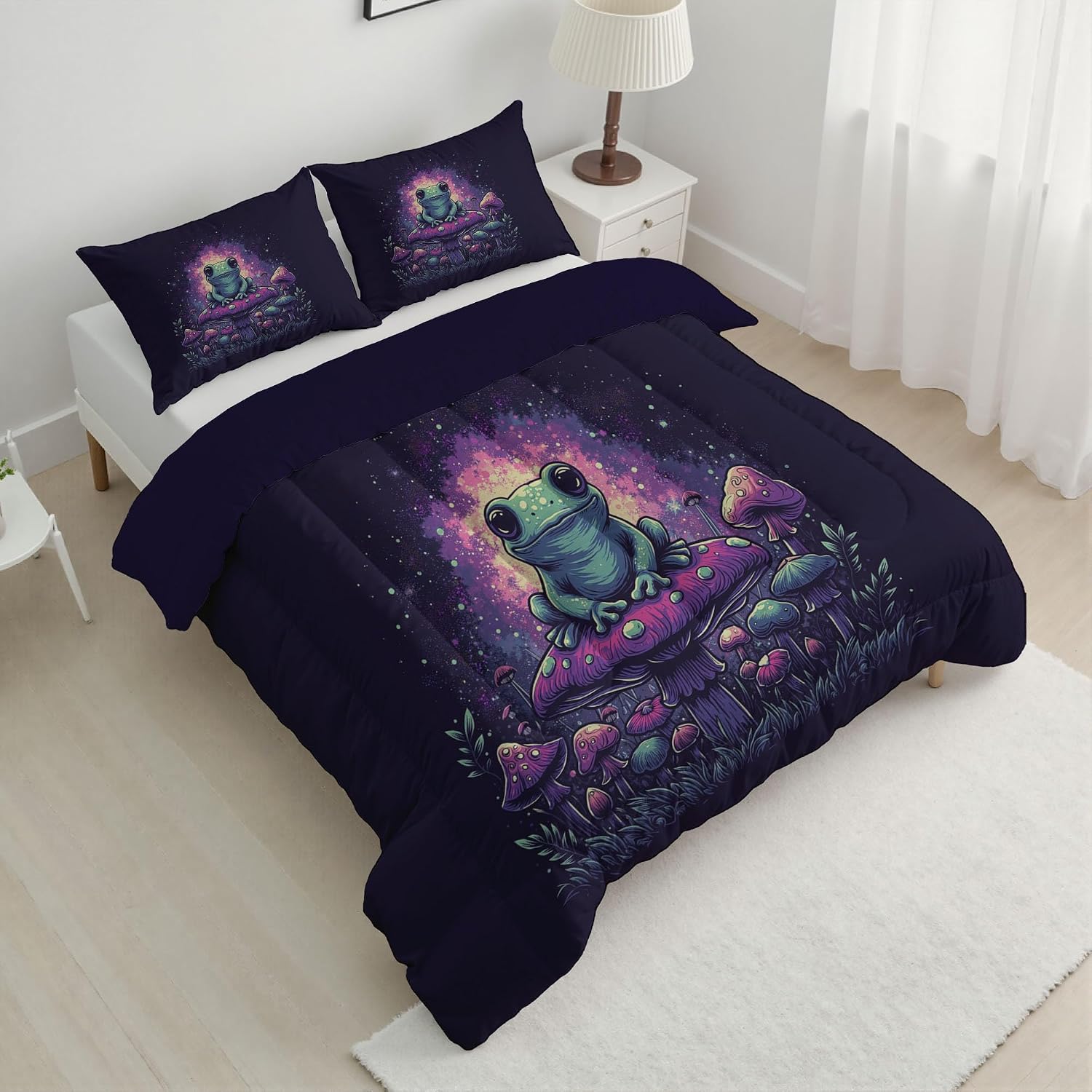 Purple 68" x 86" Duvet, Reversible Coverless Children Boys Girls 2 Duvet, Twin Washable Quilt 7.5 Tog for All Seasons, Psychedelic Mushroom Comforter with 1 Pillowcases