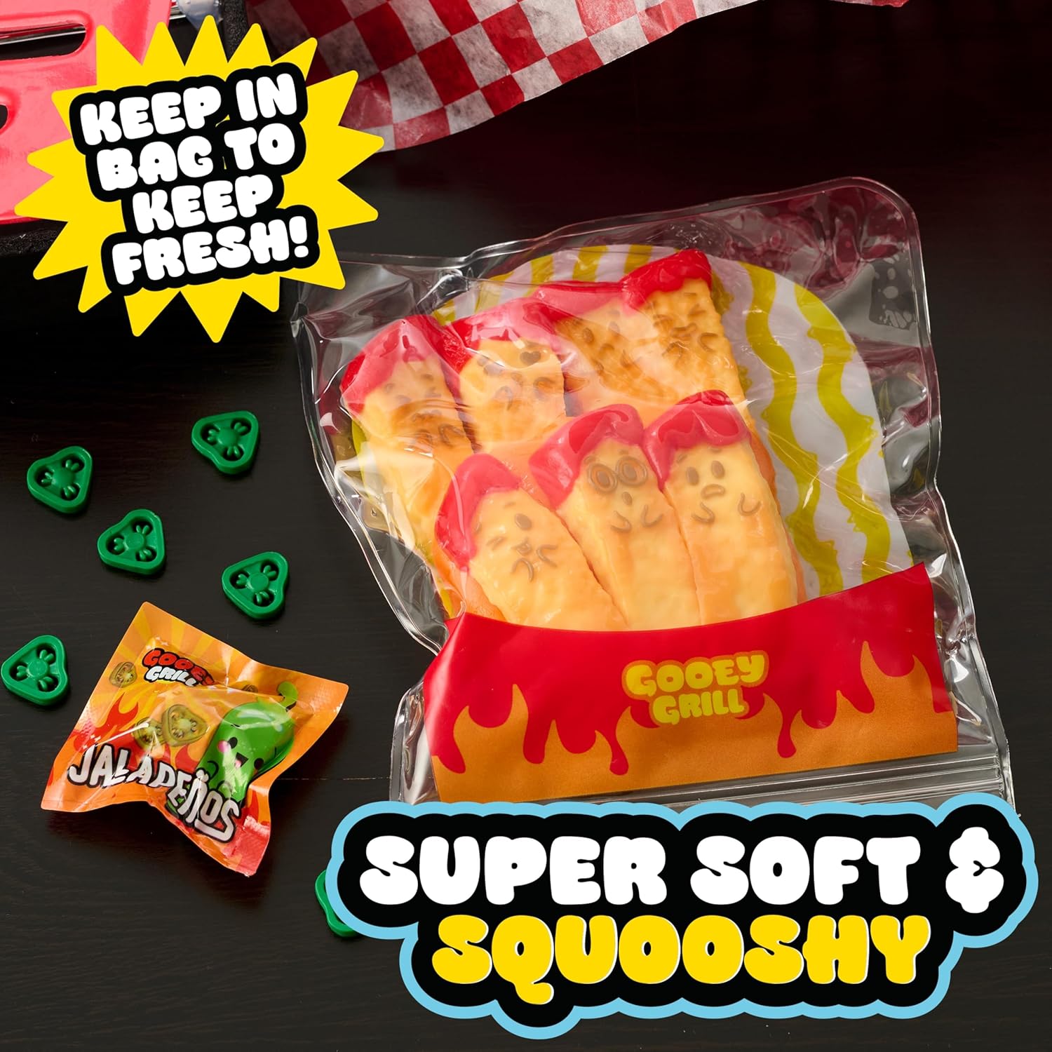 Ooey Gooey Gooey Grill Squeezy Cheesy Fries Set with Toppings, Super Soft and Squishy Play Food, Fidget and Sensory Toy for Kids, Girls, Boys, Ages 3 and Up by Just Play