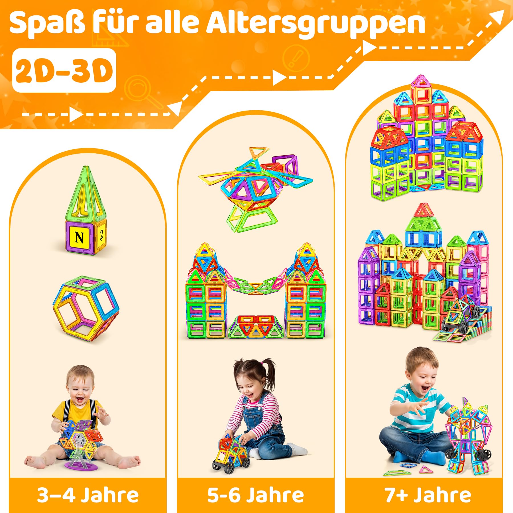 COOLJOYA Costruzioni Magnetiche 120 Pezzi, Costruzioni Magnetiche, Costruzioni per Bambini 3 Anni Magneti Bambini 3 4 5 6 7 8 Anni