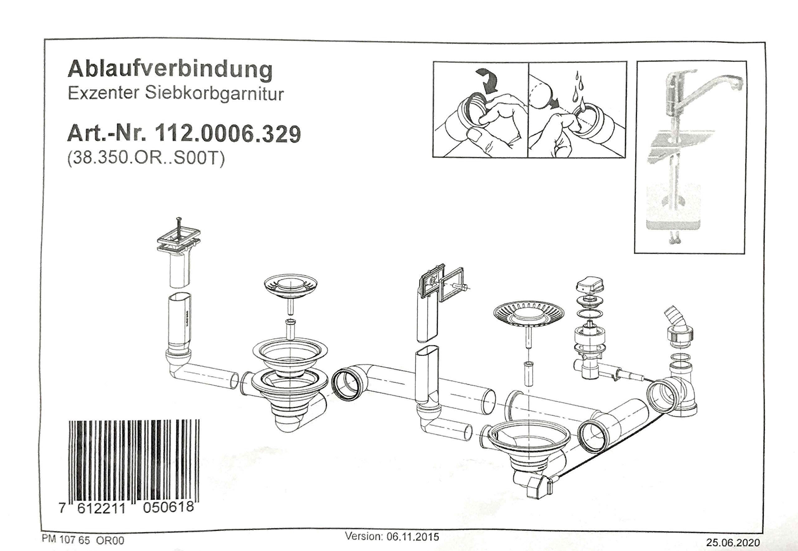 Bonde et trop-plein 1 3/2 "pour évier fRANKE kitchen active 654/654 avec aKX integralablauf d'évacuation et pièces de rechange