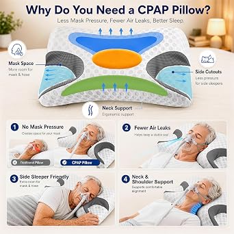 Hydomi CPAP Pillow for Side Sleepers – Fits All CPAP Mask Types – Adjustable Memory Foam with Contoured Cutouts for Side, Back & Stomach Sleepers – Reduces Air Leaks & Mask Pressure a Better Sleep