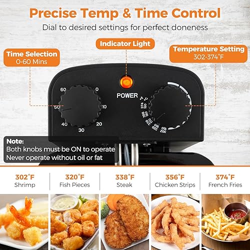 Miniatura 3 de ARLIME Freidora profunda de 1700 W con canasta, olla de encimera de 3 litros con canasta, temperatura ajustable y temporizador de 60 minutos,