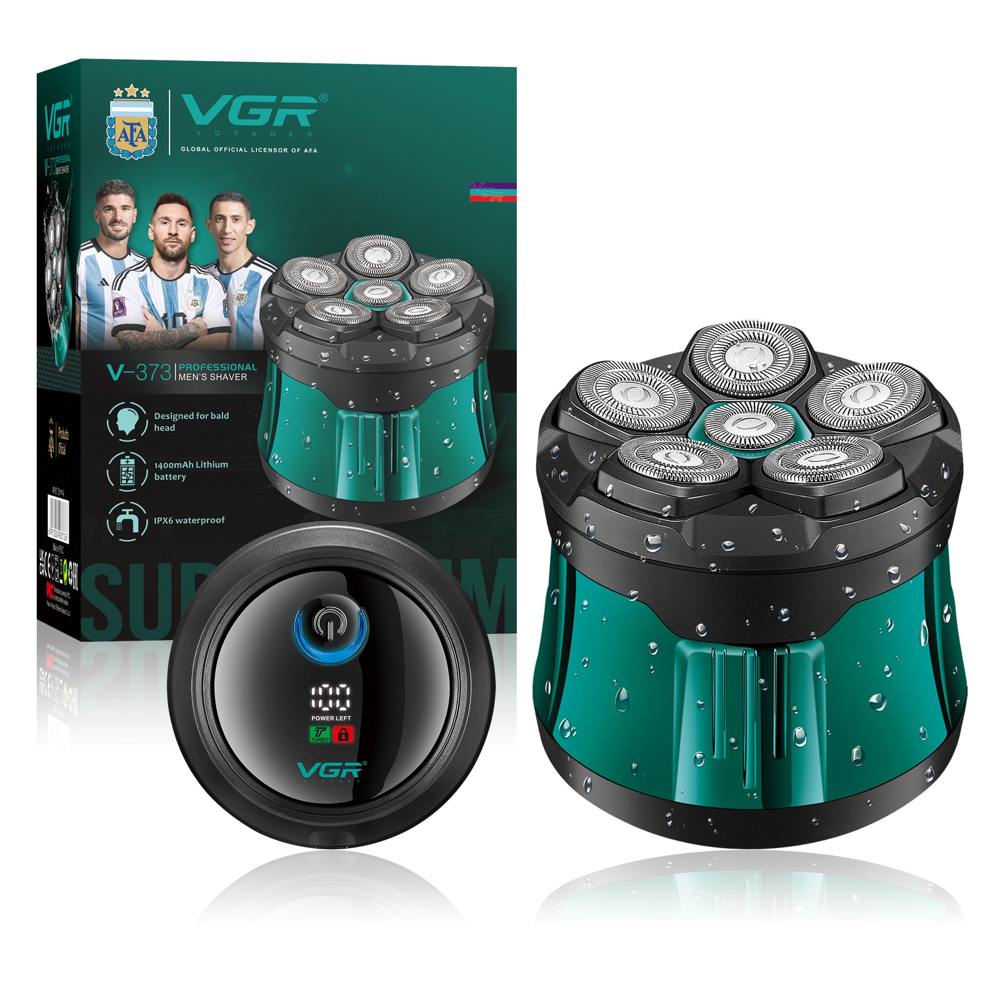 VGR Rasoio elettrico per uomini calvi, IPX6, impermeabile, a secco bagnato, durata 120 minuti, ricaricabile USB-C, portatile, ergonomico, kit per la toelettatura da uomo