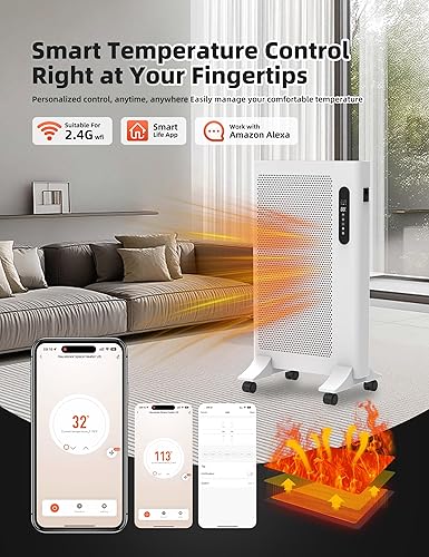 Miniatura 2 de Calentador de espacio infrarrojo mica, calentador de panel portátil de 1500 W para uso en interiores, sala grande, aplicación inteligente WiFi y