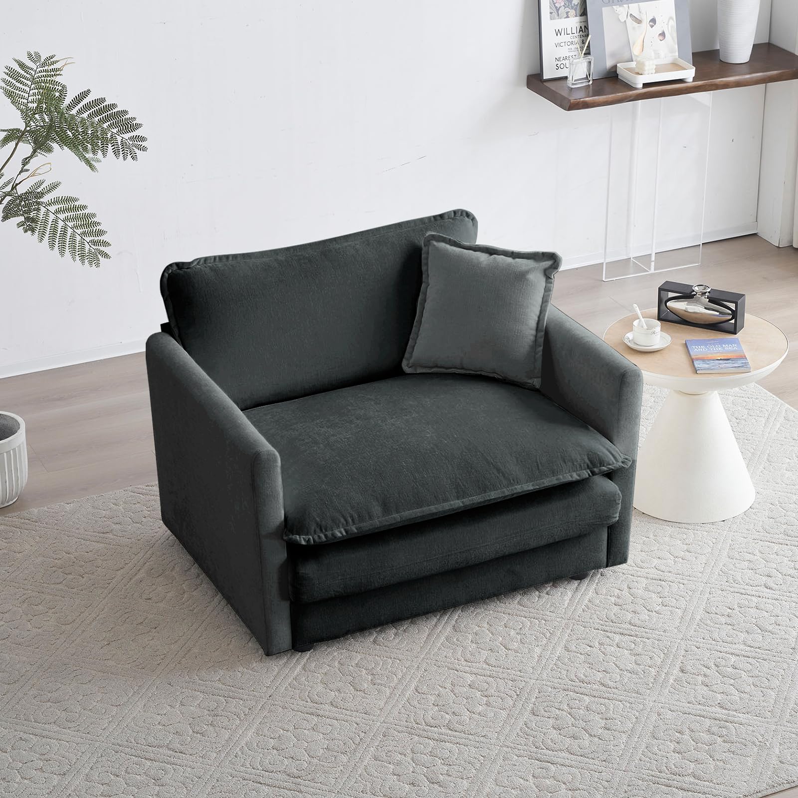 Gray Oversized Single Cloud Sofa Couch, Modern Accent Large Sectional Couches for Living Room, Chenille Fabric Modular Sectional Sofa, Deep Seat Home Sofas Set, Sofá para Sala