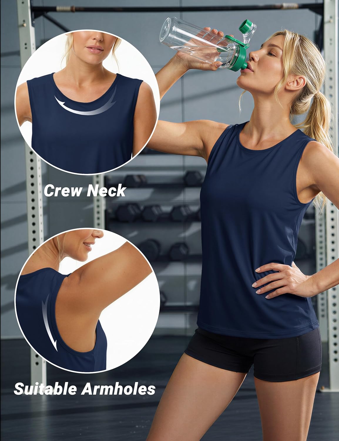 MAGCOMSEN Women's Workout Tank Top Athletic Muscle Sleeveless Crew Neck Shirt UPF 80+ Moisture Wicking Gym Running