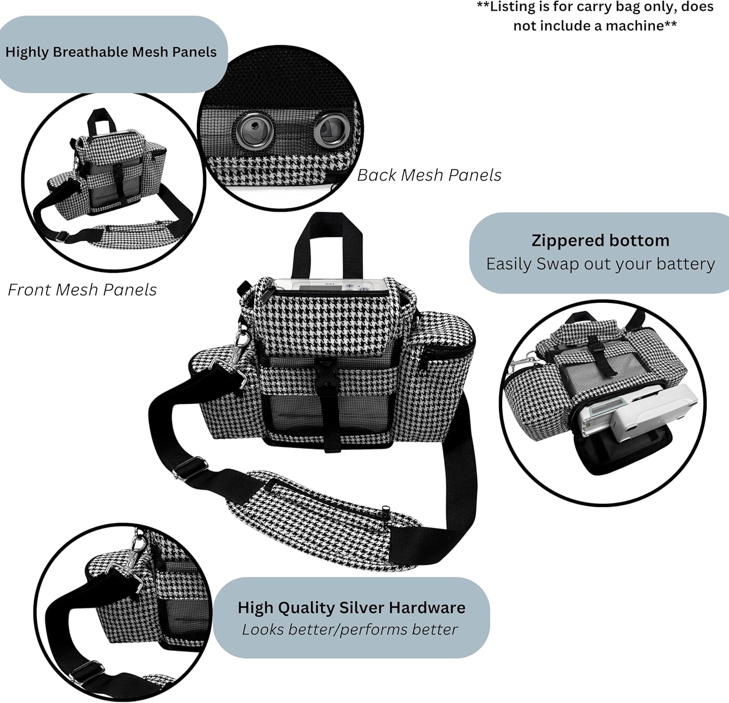 Carrying Case Compatible with Inogen One G4 & Inogen Rove 4 ONLY – Lightweight Crossbody Carry Bag with Adjustable Strap, Extra Pockets, Inogen Accessory Storage, Zippered Bottom