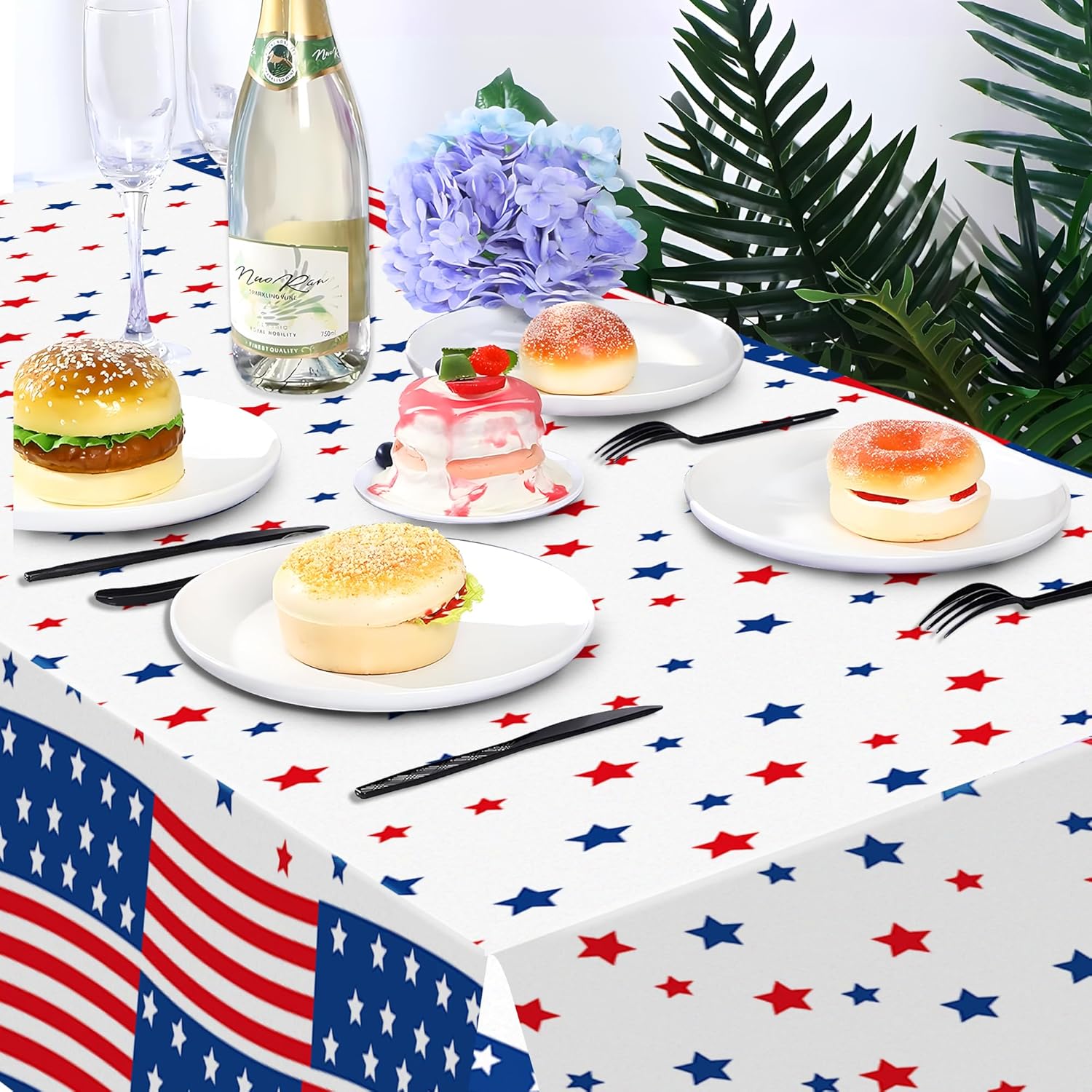CC HOME 1 Pack American Flag 4th of July Party Plastic Tablecloth 54 x 87 Inch Long Rectangular Table Cover for Buffet,Veterans Day Holiday Dinner,Election Day Picnic or Tablecloth for Kitchen Event