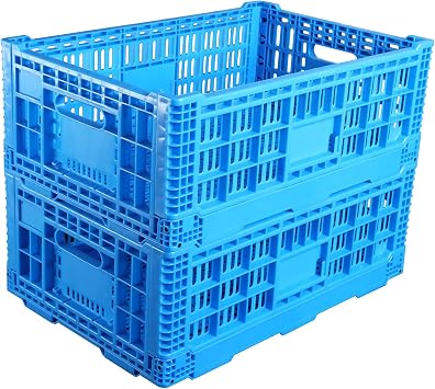 Collapsible Storage Bin Containe,52 Liter Transferheavy duty plastic storage box,blue milk crates heavy duty Transit storage of various items 2