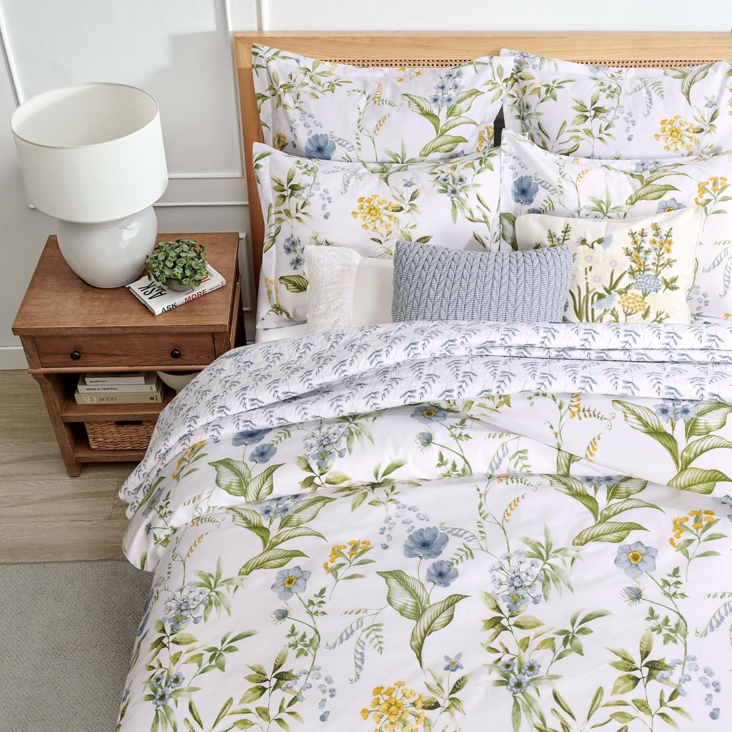 Levtex Home Viviana Blue Reversible Queen Duvet Cover Set (90x94in) with 2 Pillowcases (26x20in) - Floral - Blue, Green, Yellow, White - 100% Cotton Queen Size Duvet Cover Set - Soft, Pre-Washed