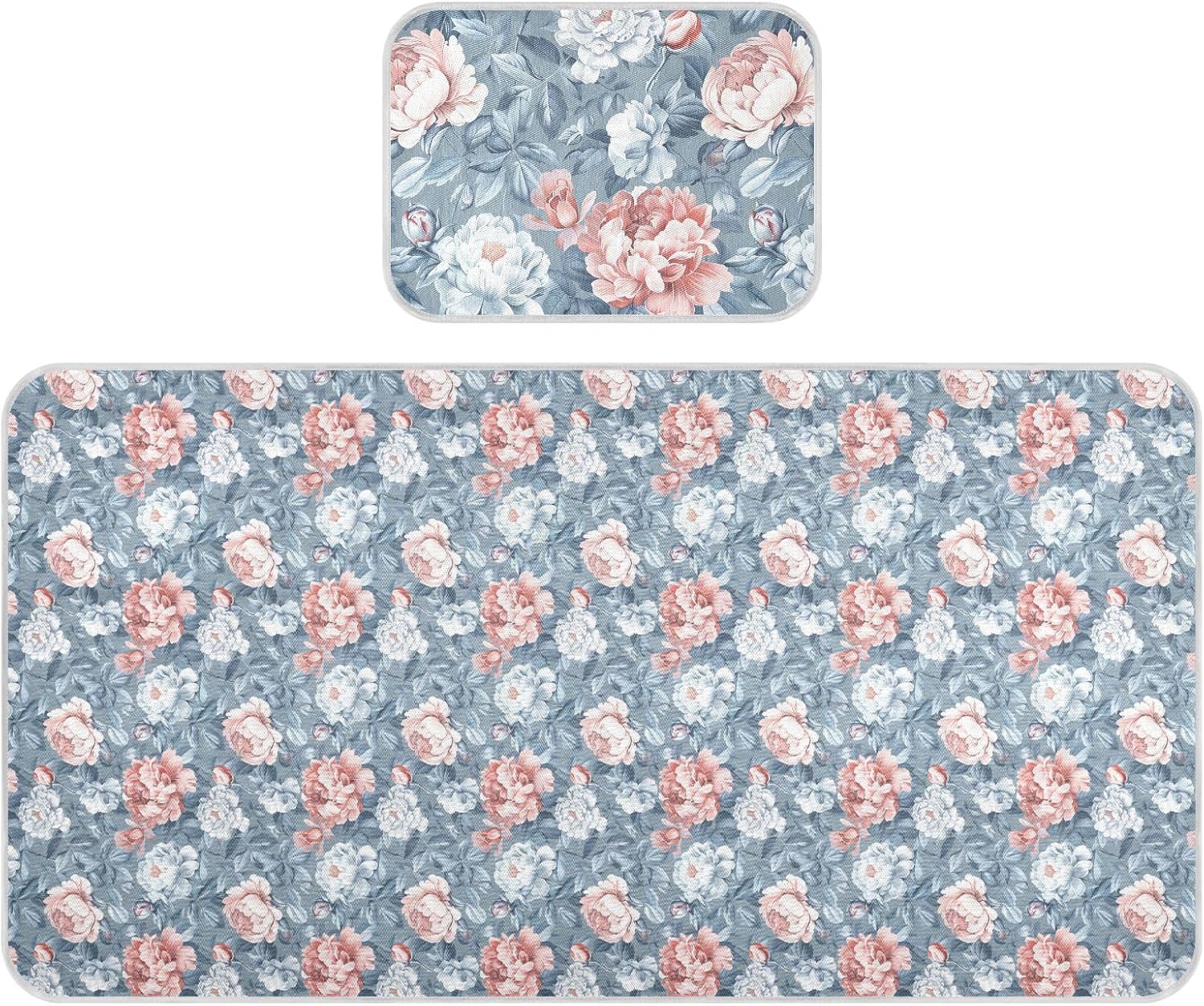 Vintage Blue Pink Rose Cooling Baby Toddler Mattress 28" x 52" Absorbent Pads Washable Waterproof for Baby&Toddler