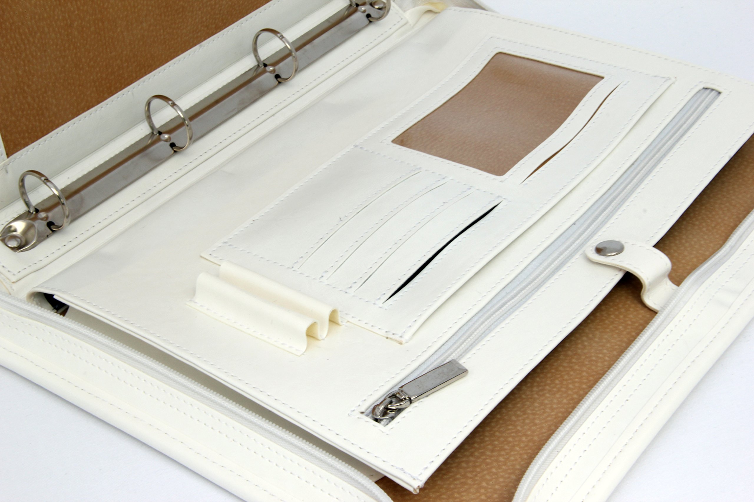 Noda Faux Pu Leather Business Presentation Meeting Conference A4 Folder Clipboard Organiser Ring Binder with Handle (White) - Image 2