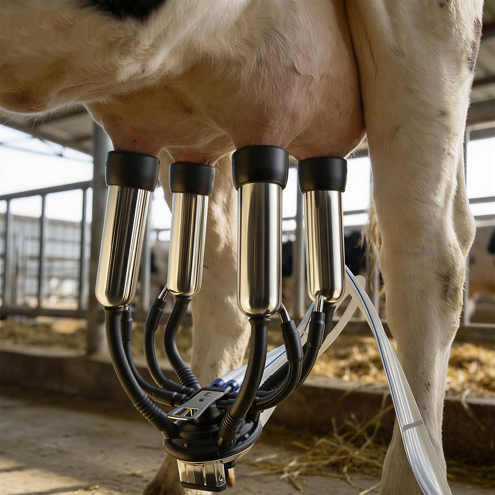 VEVOR Elektrische Melkmaschine, 25-L-Eimer aus Edelstahl 304, Lebensmittelechte Zitzengummis & Silikonschlauch, Starke Saugkraft, Vakuumpulsation, elektrische Melkausrüstung mit Rädern für Kühe