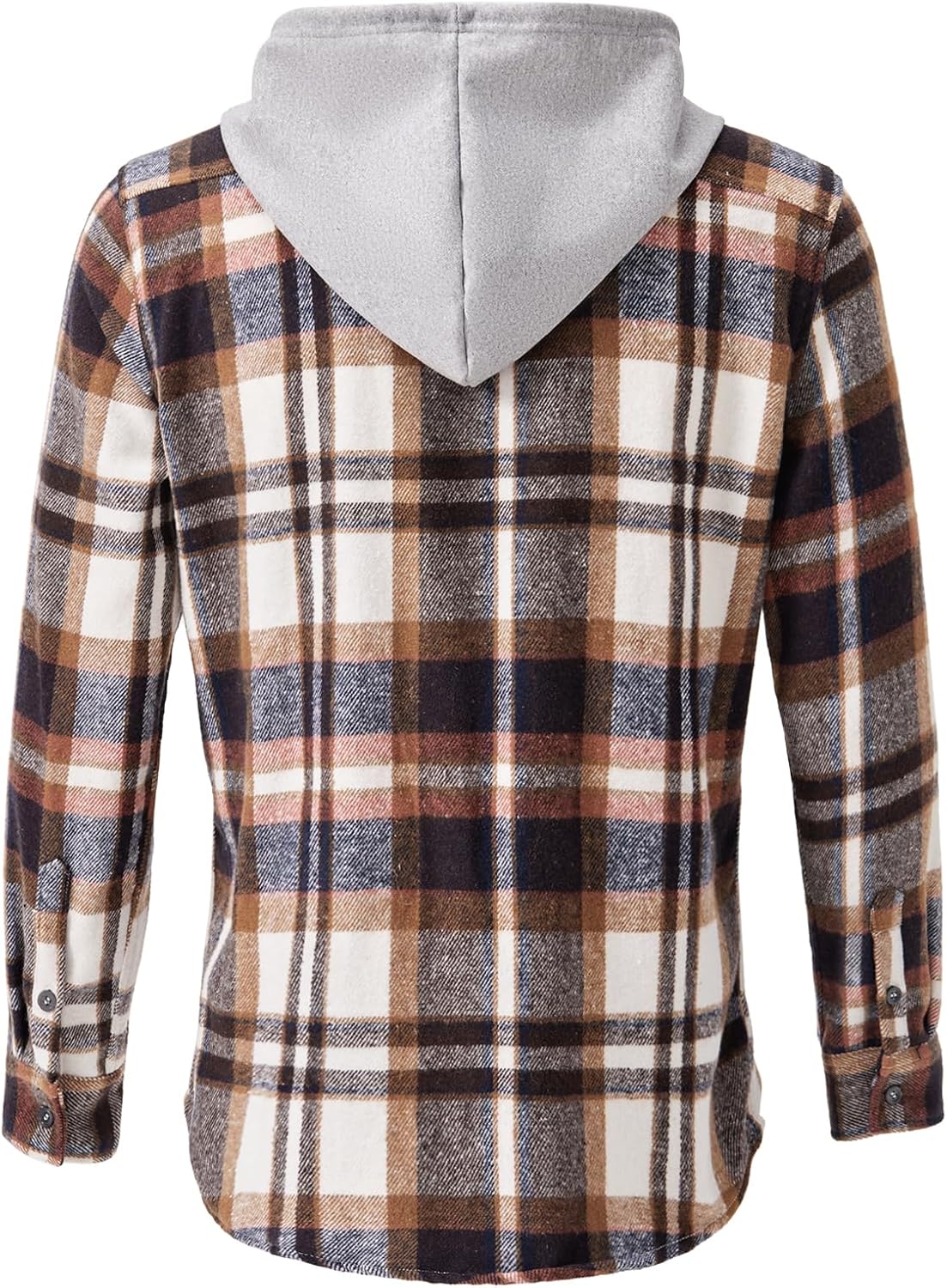 Men's Causal Plaid Drawstring Hoodie Flannel Shirt Color Block Long Sleeve Button Down Flannel Shirt with Pockets - Image 3