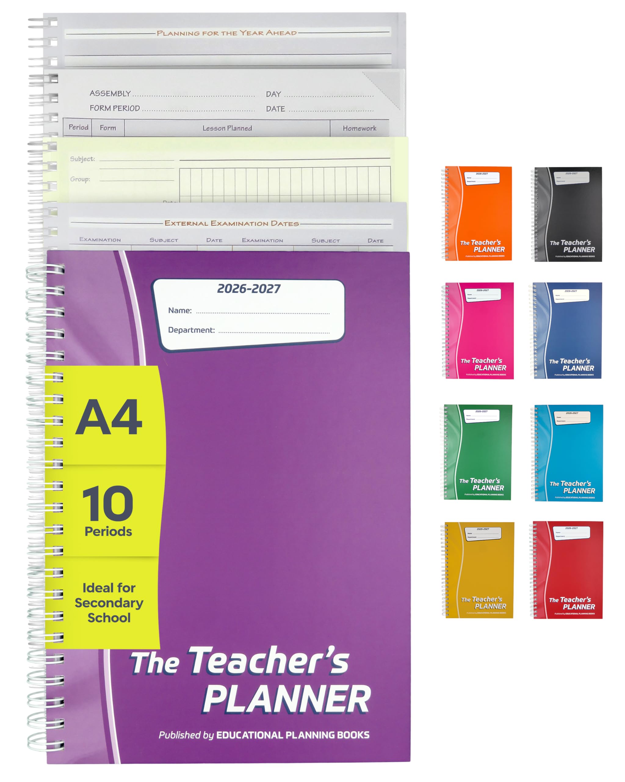 Educational Planning Books - The Teachers Planner 2026-2027 for Secondary School – A4 – Ten Period Day – Page-a-Day & Undated, with Dedicated Pages for Year Planning, Exams, Marking and more (TP5-P) — image 1