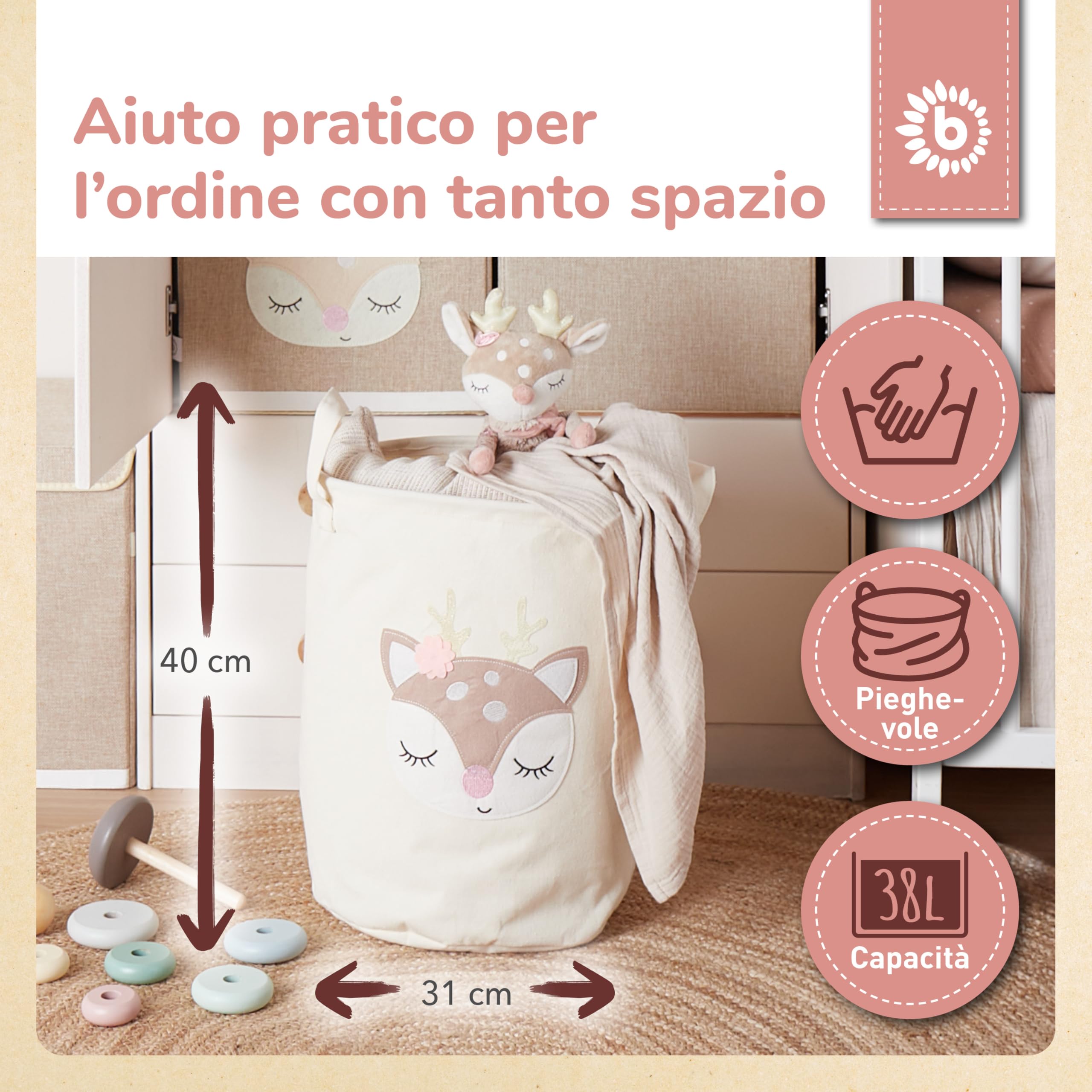 Bieco Cesto Grande in Cotone e Idrorepellente per Bambino Portabiancheria e Giochi