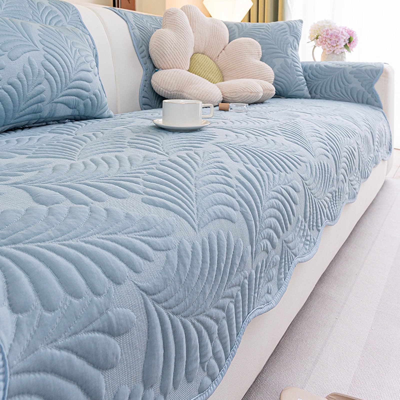 Housse Canapé Matelassée,Housse Canapé D'angle pour Sectionnel Forme de L | Housses Canape Protège Canapé Antidérapant Couvre Canapé Coussin de Canapé pour Salon Animaux et Décoration,Blue,110x160cm