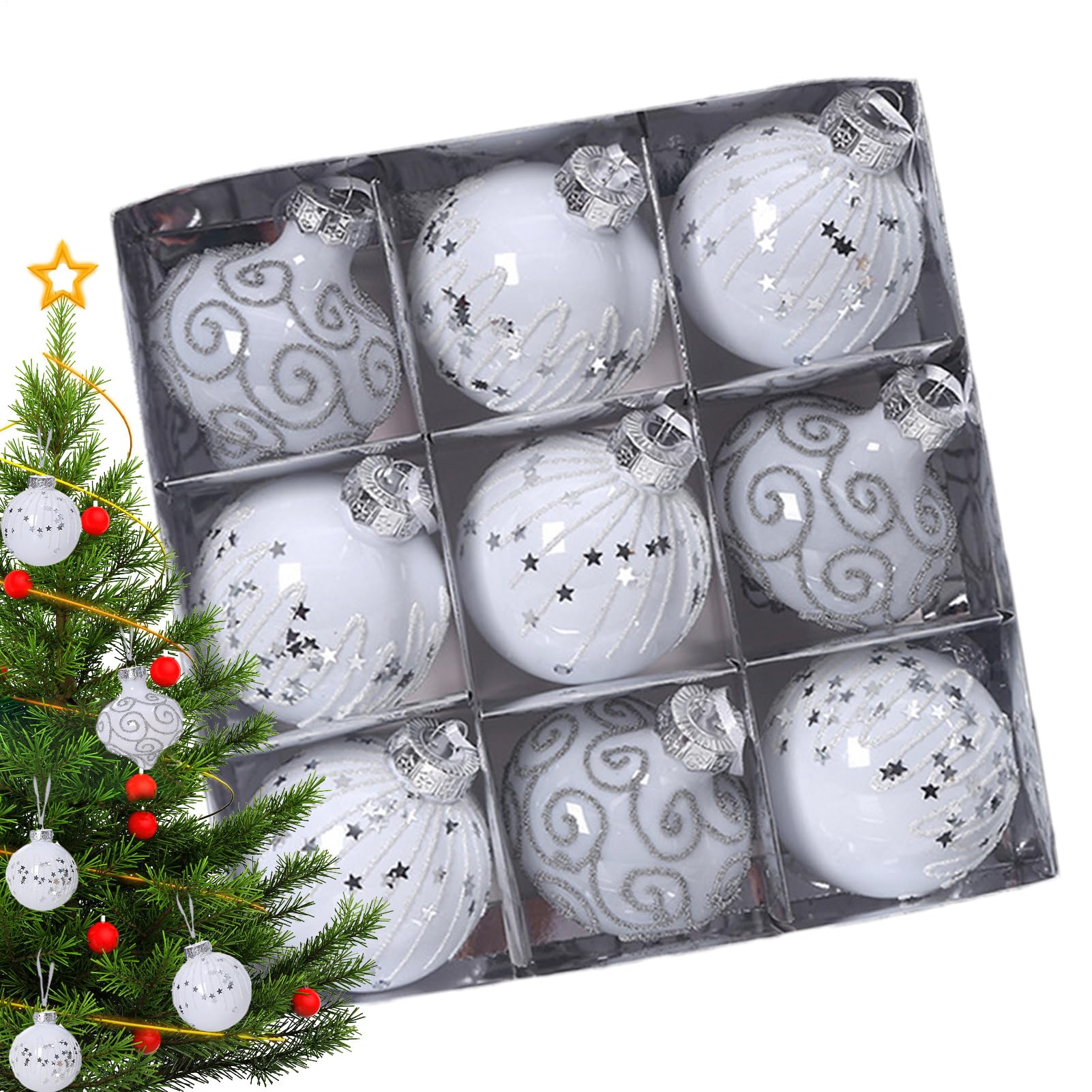 Boules de Noël pour Arbre en Extérieur et Intérieur : Kit de 9 Pendentifs Festifs