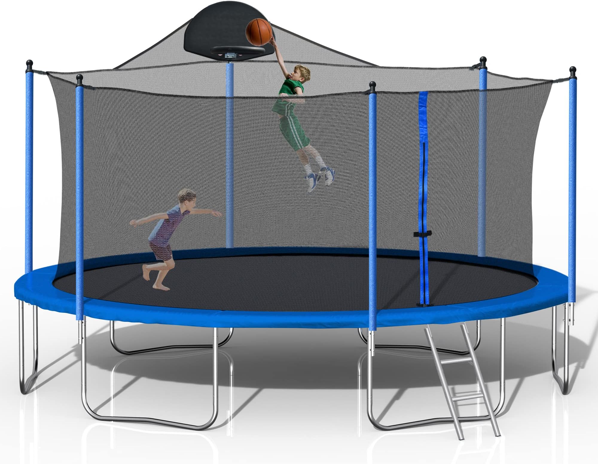 1000LBS 14FT Trampoline with Basketball Hoop & Safety Enclosure Net -ASTM Approved, Outdoor Recreational Heavy-Duty Trampoline for Kids Adult
