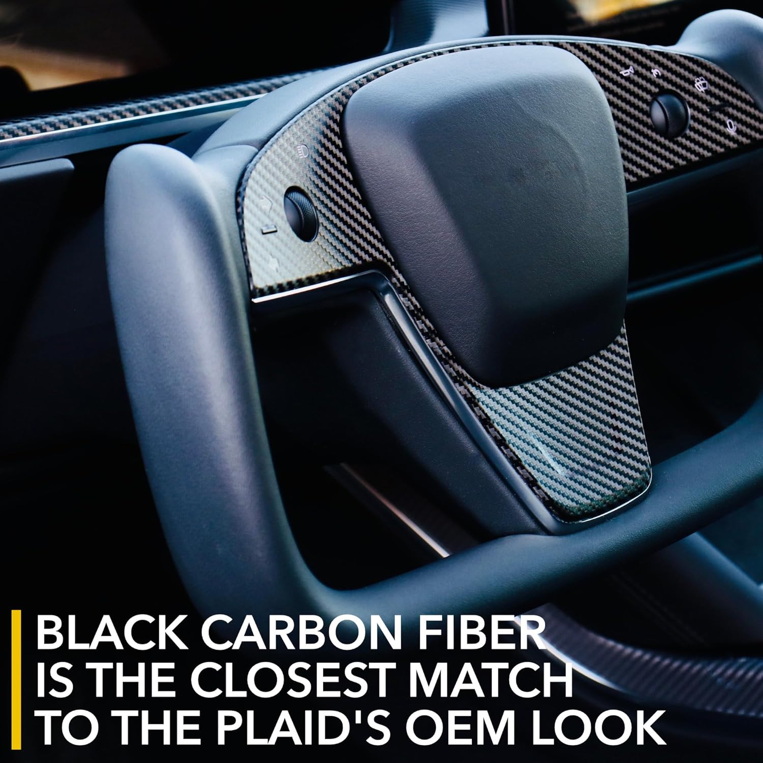 TWRAPS Steering Yoke Vinyl Wrap Decal for Tesla Model X and Tesla Model S 2024-2026, Black Carbon Fiber Premium Color Change Sticker Cover for Plaid and Long Range Easy DIY Customization