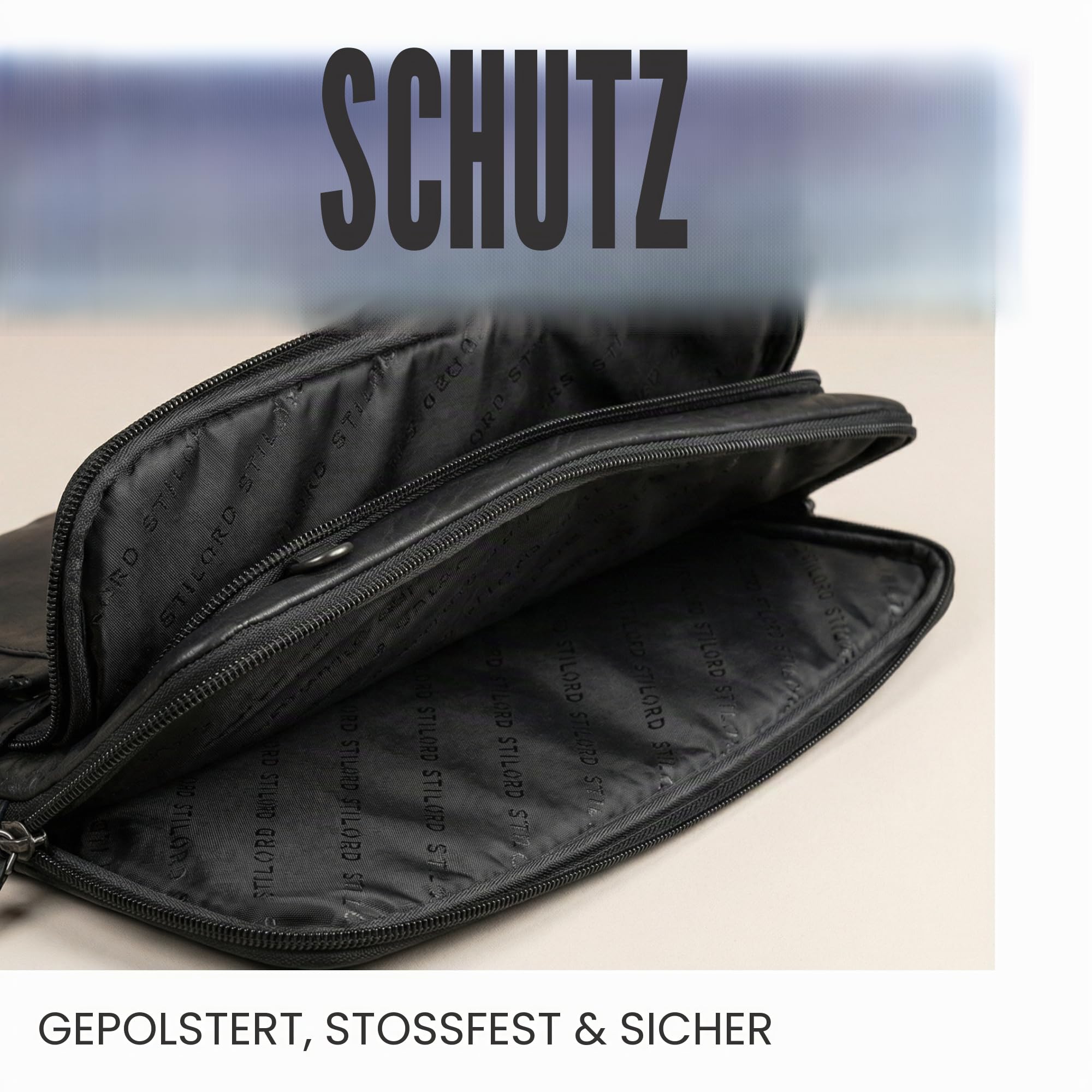 STILORD Clarity Schmale Laptophülle 15 15.6 16 Zoll Leder Herren Laptop-Tasche Gepolstert Wasserabweisend | Abnehmbarer Schultergurt Notebook Hülle Arbeit & Business Uni Echtleder Farbe:schwarz