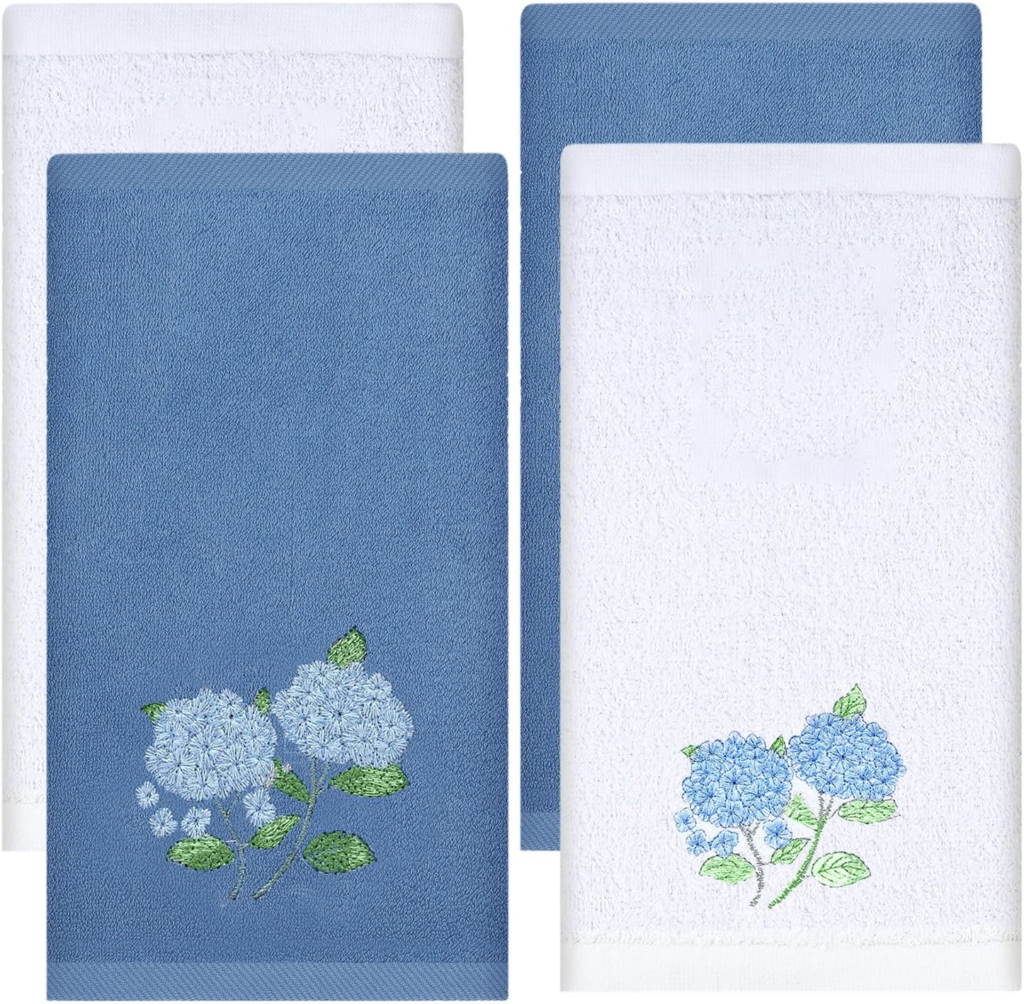 4 Pcs Blue Hydrangea Flowers Hand Towel Embroidered Cotton Hand Towel Gift for Mom Church Mama Stuff for Women