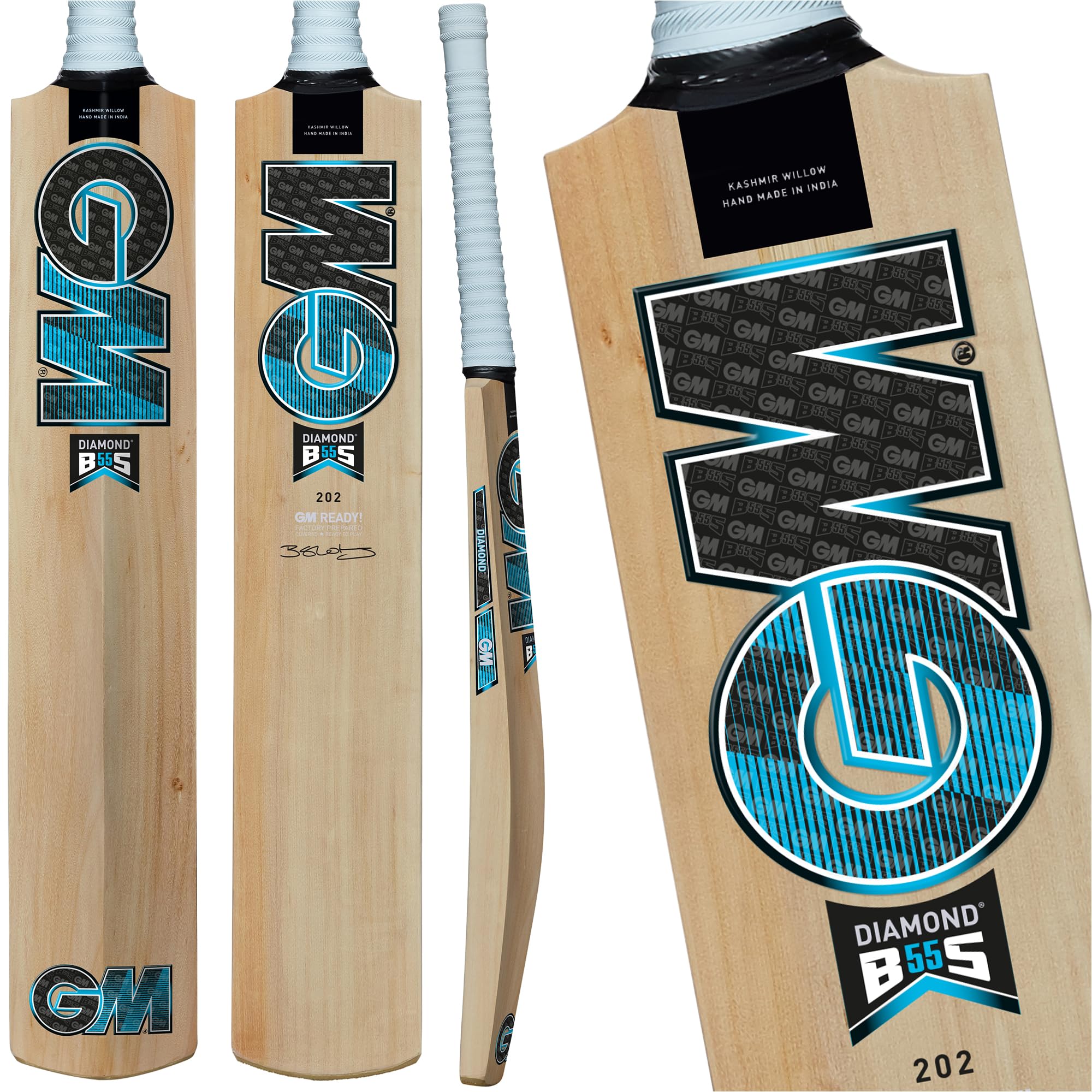 GM | Ben Stokes Diamond 202 BS55 Kashmir Willow Cricket Bat | ToeTek and Halo Grip | Size 5 Suitable for Players 150-157cm / 4' 11" - 5' 2" | Gunn & Moore