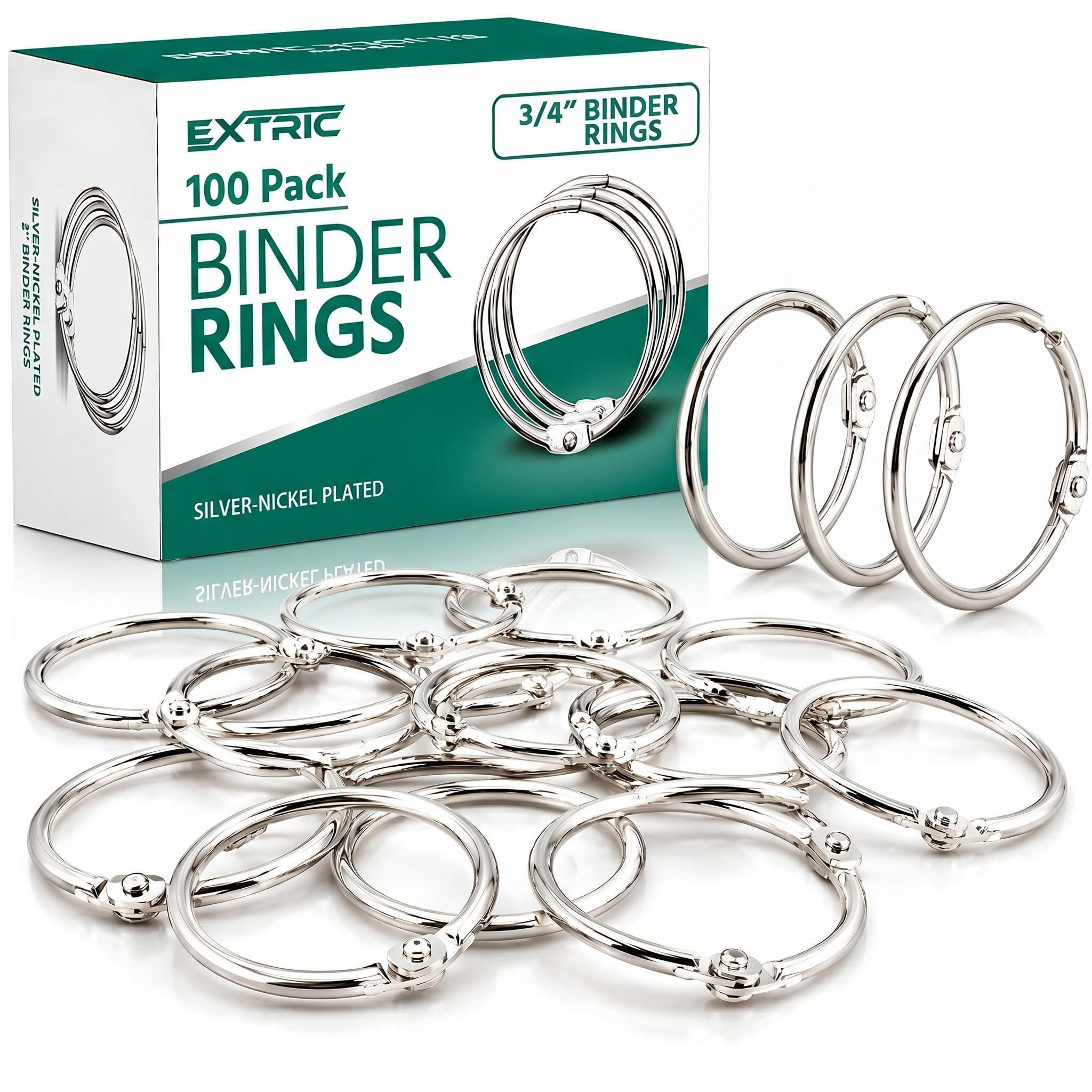 EXTRIC Binder Rings 3/4 in Metal Book Rings 100 PK Loose Leaf Paper Ring