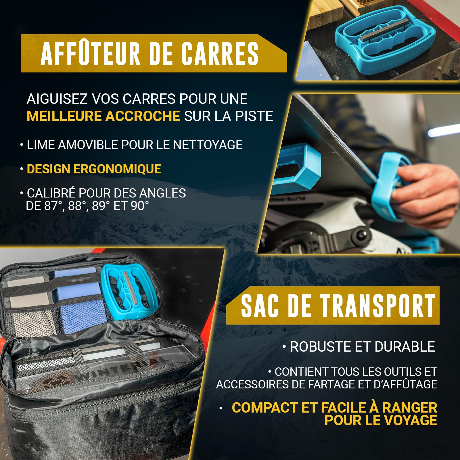 Kit de réglage Snowboard Ski Winterial avec Fer, Cire Toutes températures, Lime Bords coudés, PTEX
