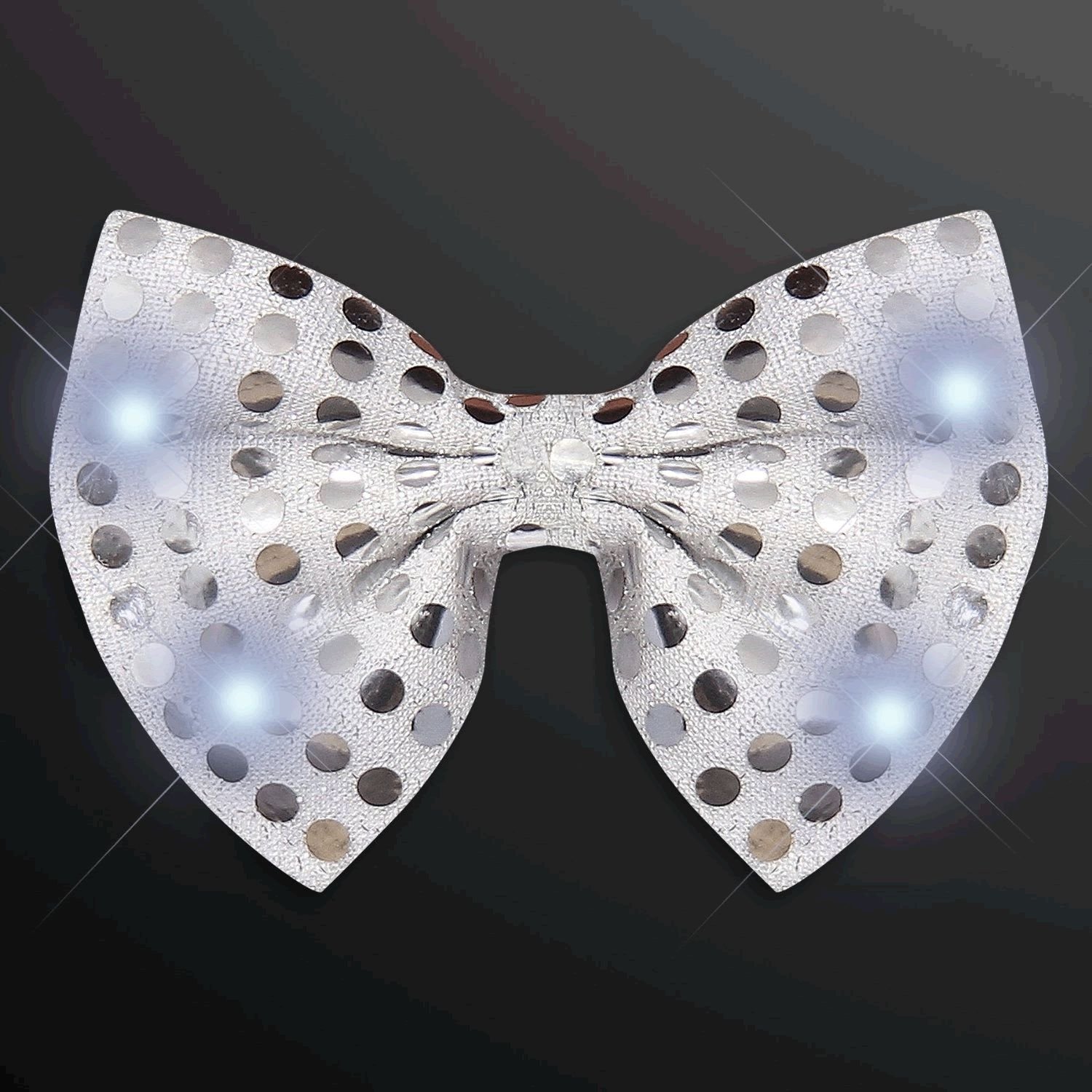 blinkee Silver Sequin Bow Tie with White LED Lights