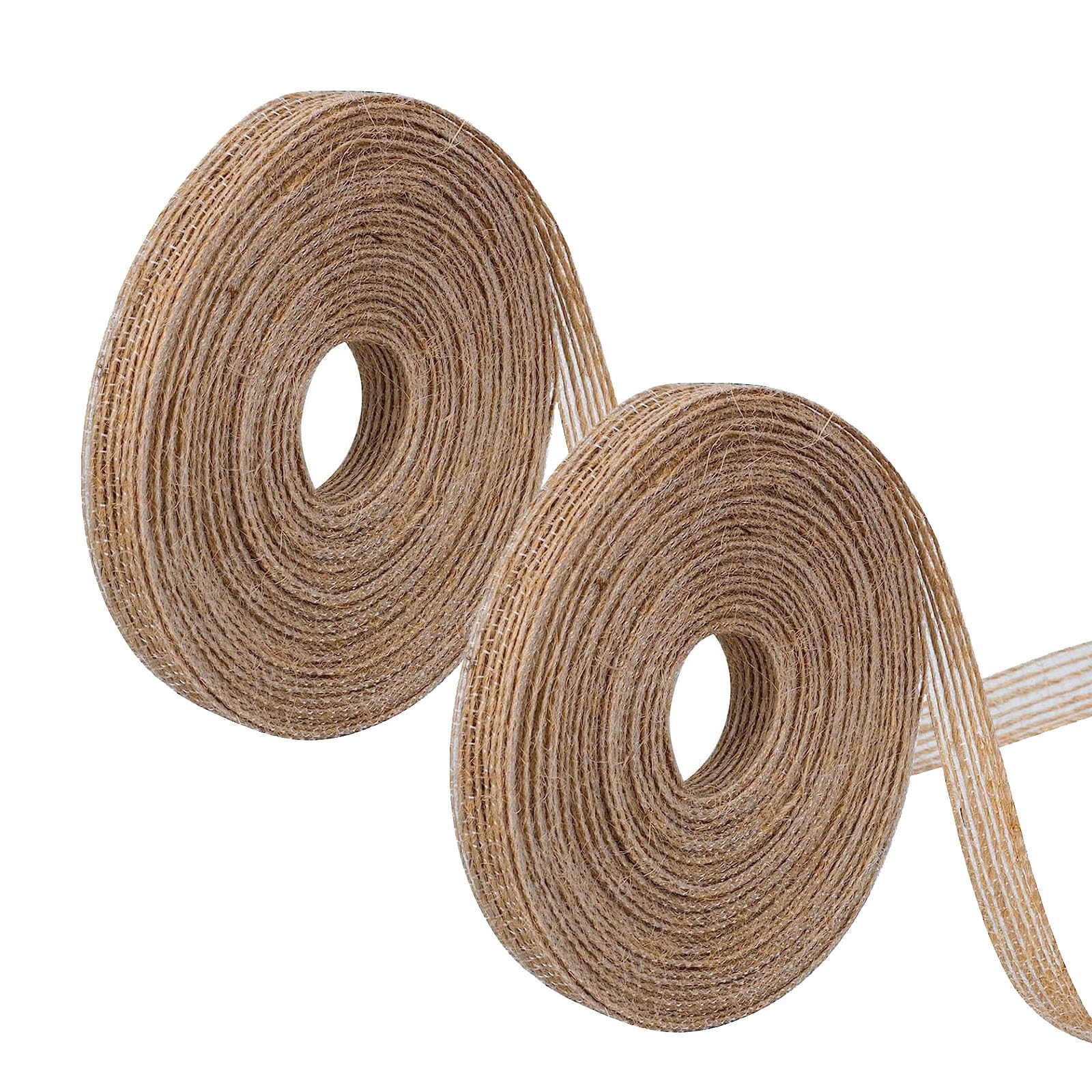 Hessian Ribbon, 20m Jute Burlap Ribbon, 1cm Wide Burlap Ribbon, Jute Ribbon Gift Wrapping Ribbon, Craft Jute Band for Decorating Wedding Gifts, Birthday Party Decorations(2 Rolls)
