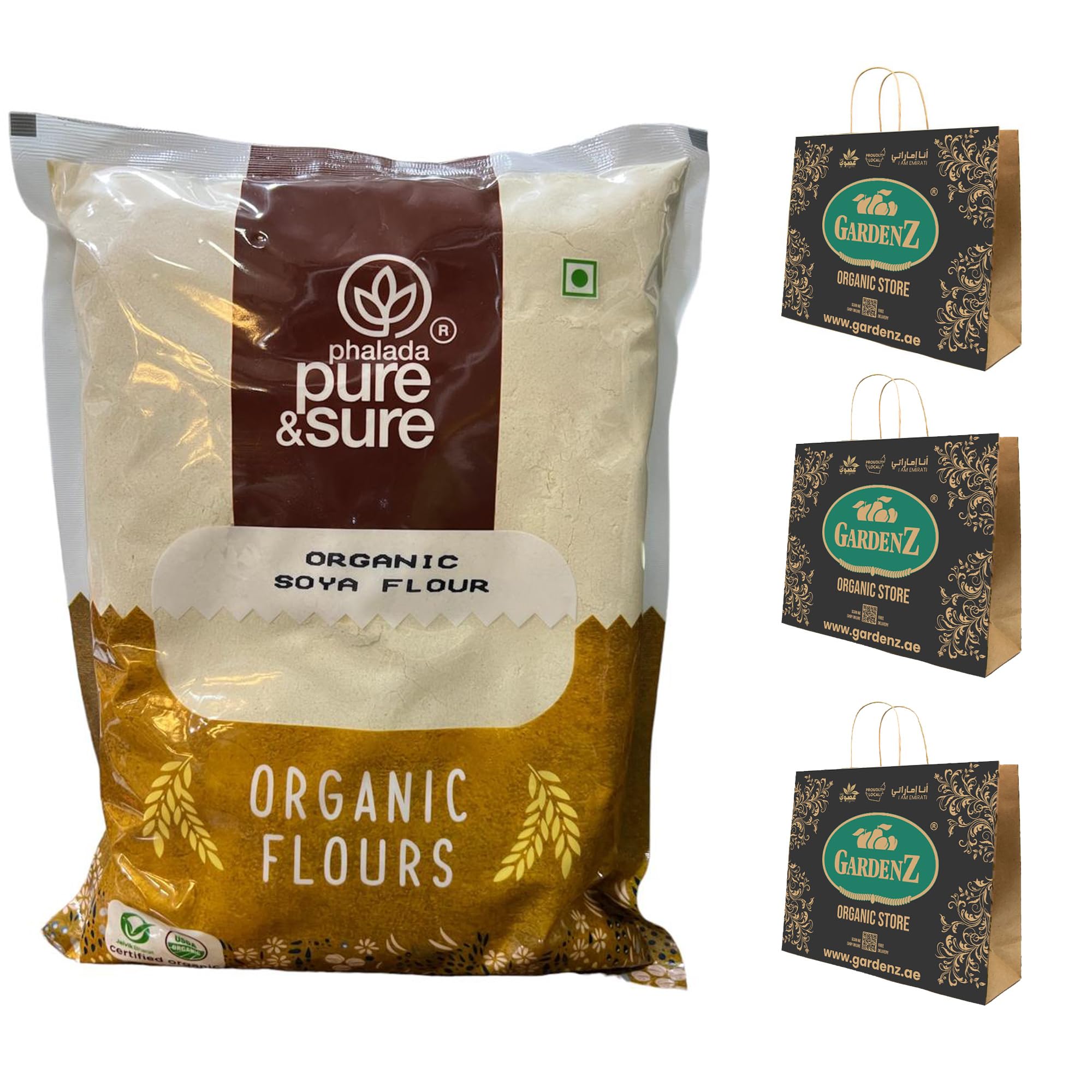 GARDENZ Organic Soya Flour 1kg With Freebie Biodegradable Three Reusable Bags