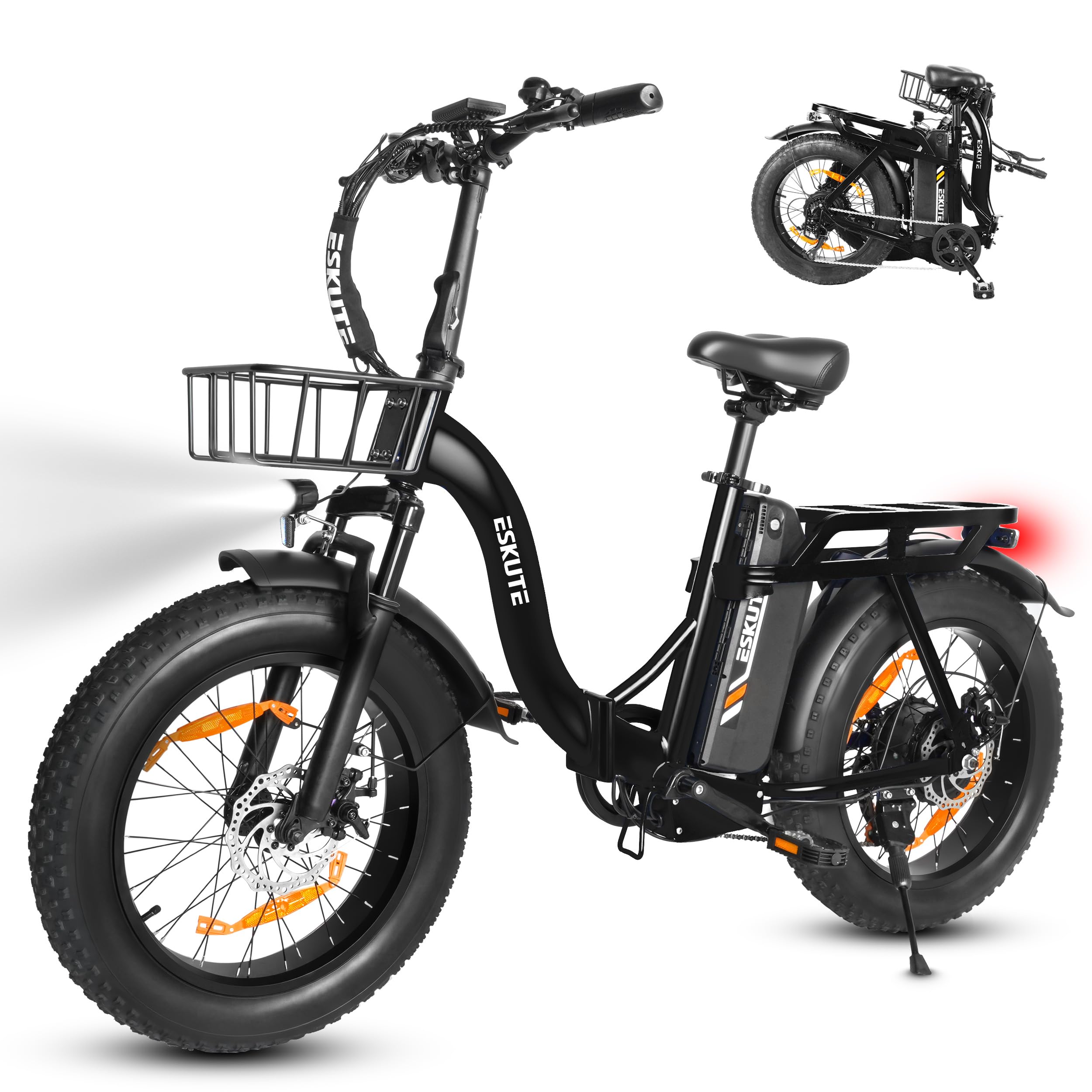 ESKUTE D202 Pro Bicicletta Elettrica Adulti 20×4.0 Fat Bike, eBike Uomo Donna con Batteria Rimovibile 48V 20.8Ah, Bici Elettrica All Terrain a 7 Velocità, Pneumatici Larghi, Autonomia fino a 100KM