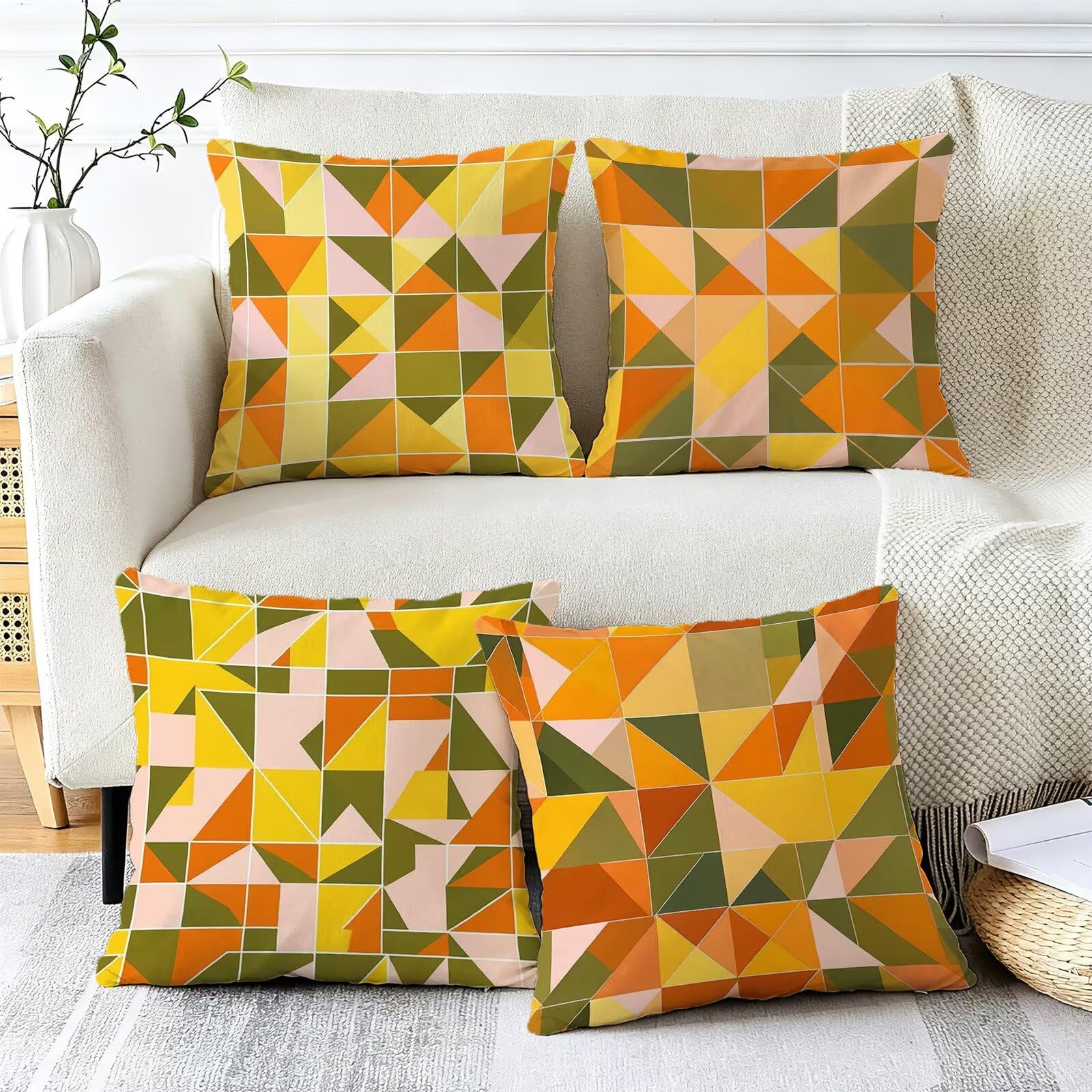 Giallo Federe Cuscini Divano 40x40cm, Cuscini da Esterno Set de 4, Cod-92 | Lin Copricuscini Decorativi Letto Arredo, per Letto, Soggiorno, Giardino, Esterno, Casa Decorazione Set di 4 Geometria