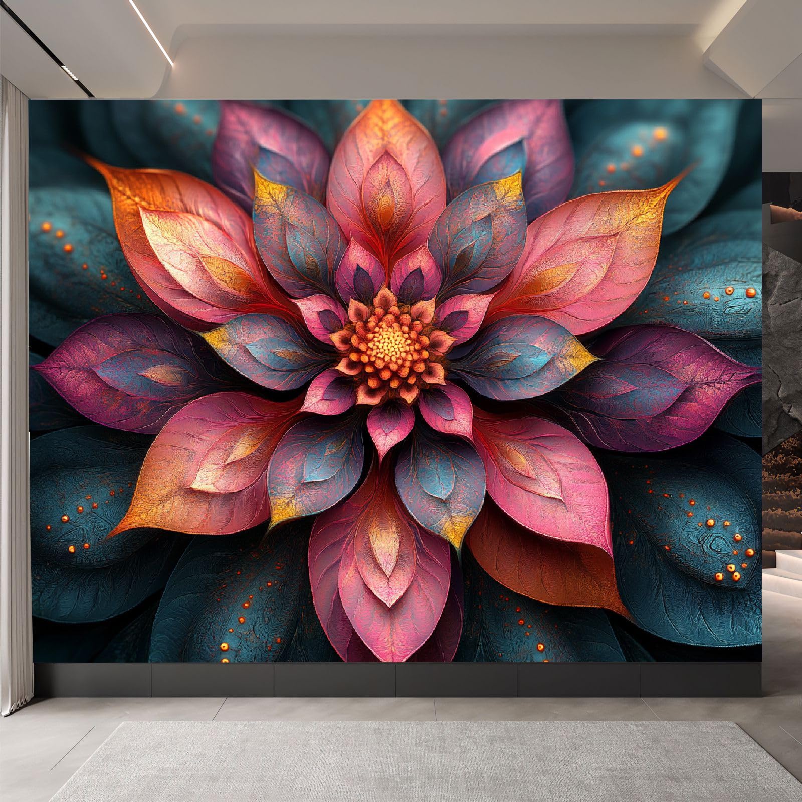 Fototapeta XXL, 500 x 280 cm, kwiaty, panorama, salon, sypialnia, tapeta ścienna, mandala, tapeta z włókniny, ciemna, gotycka estetyka, odporna na promieniowanie UV, bezzapachowa, gotowa do montażu