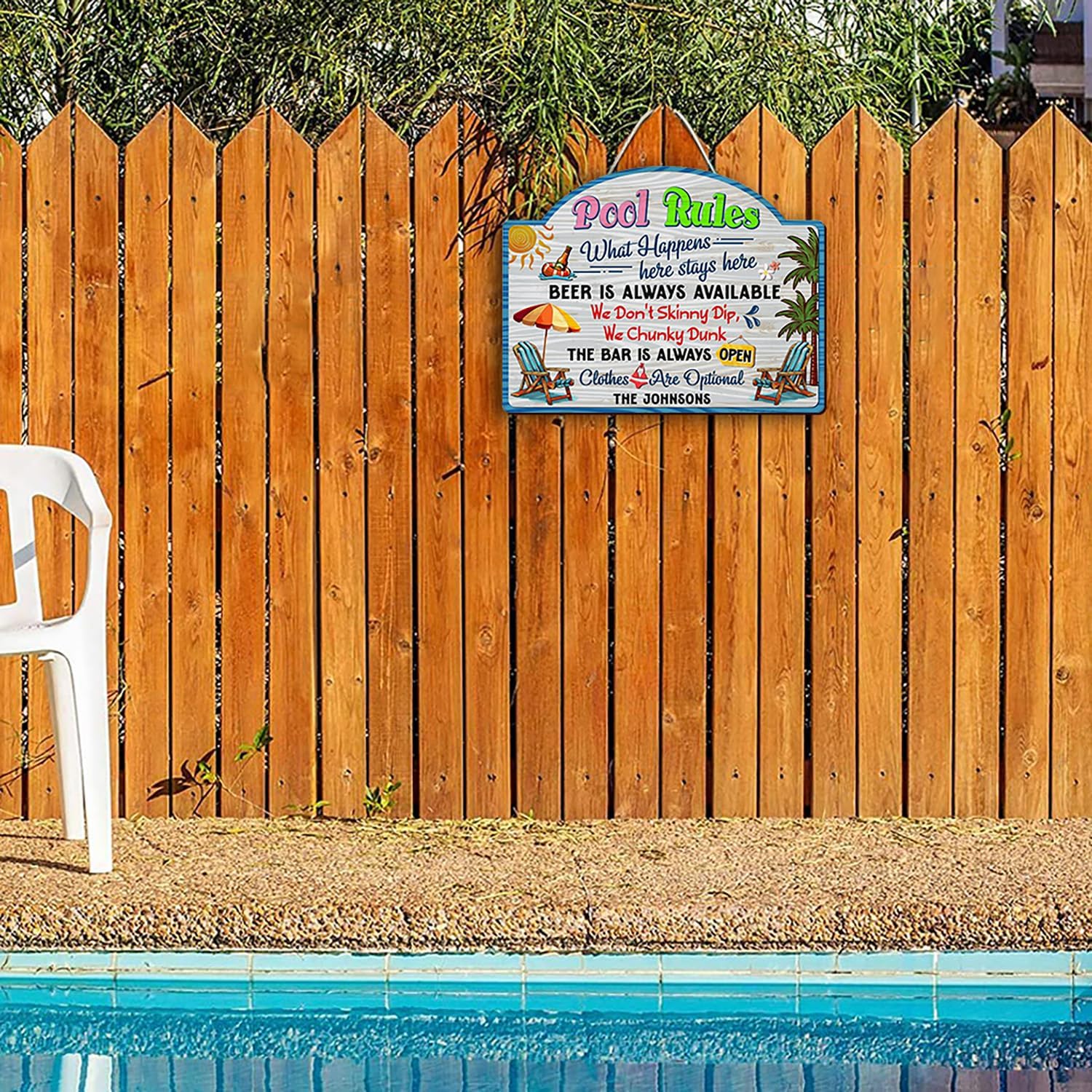 THUYPT Personalized Pool Sign for Pool Bar, Pool Printed Wooden Sign Pool Patio Decorations Wall Hanging, Pool Rules Sign for Poolside Decor Outdoor (04)
