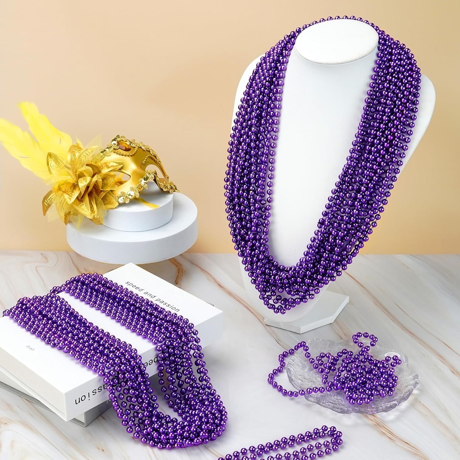 ZYFLSQ 100 Pcs 33" 7mm Metallic Purple Beads Necklaces, Bulk Mardi Gras Beaded Necklaces, Party Beads Costume Necklaces (Purple) - Image 5