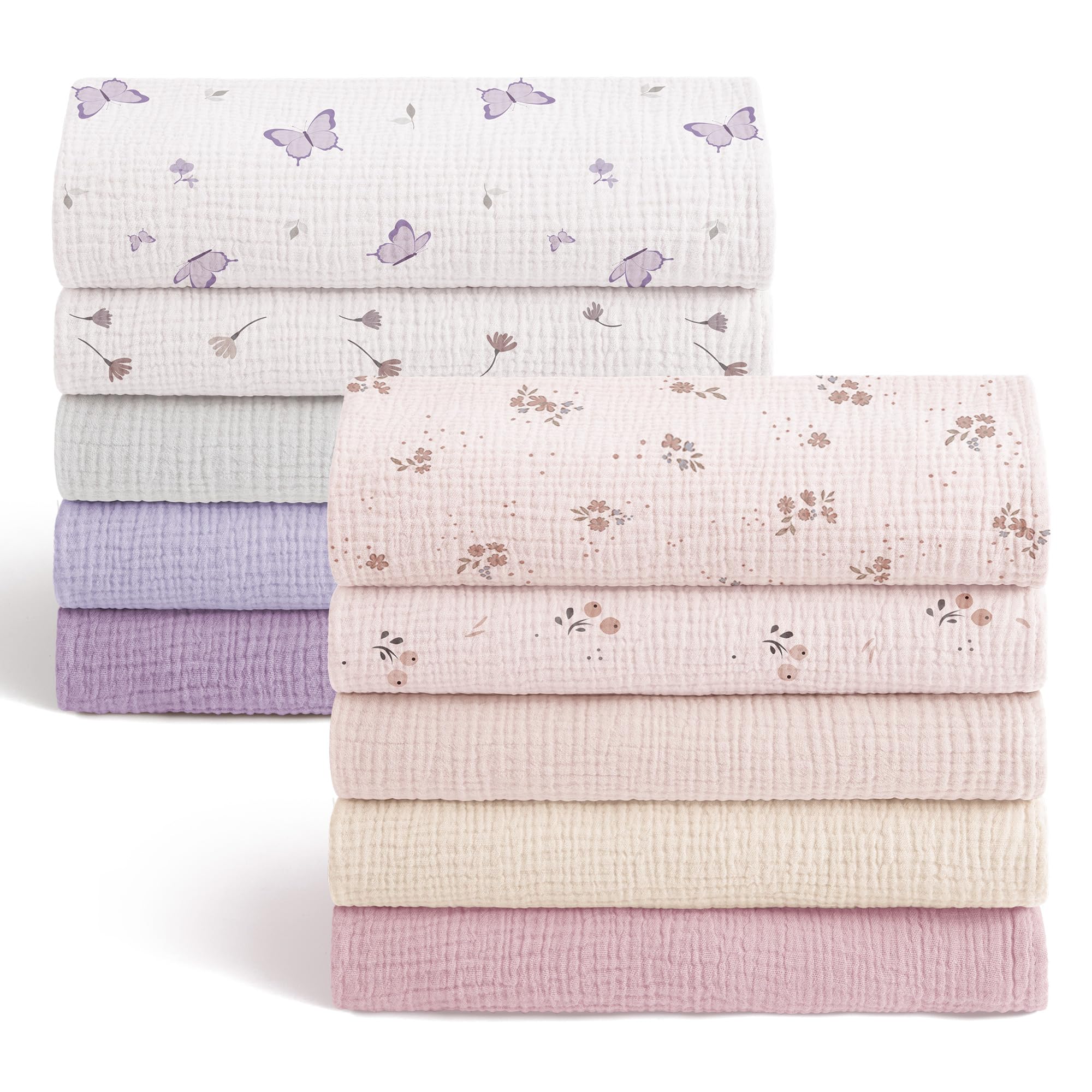 Bearmoss 100 % algodón de muletón, paños suaves para bebés, transpirables y extremadamente absorbentes, paños de muselina para paños absorbentes, 10 unidades, 60 x 60 cm (rosa violeta)