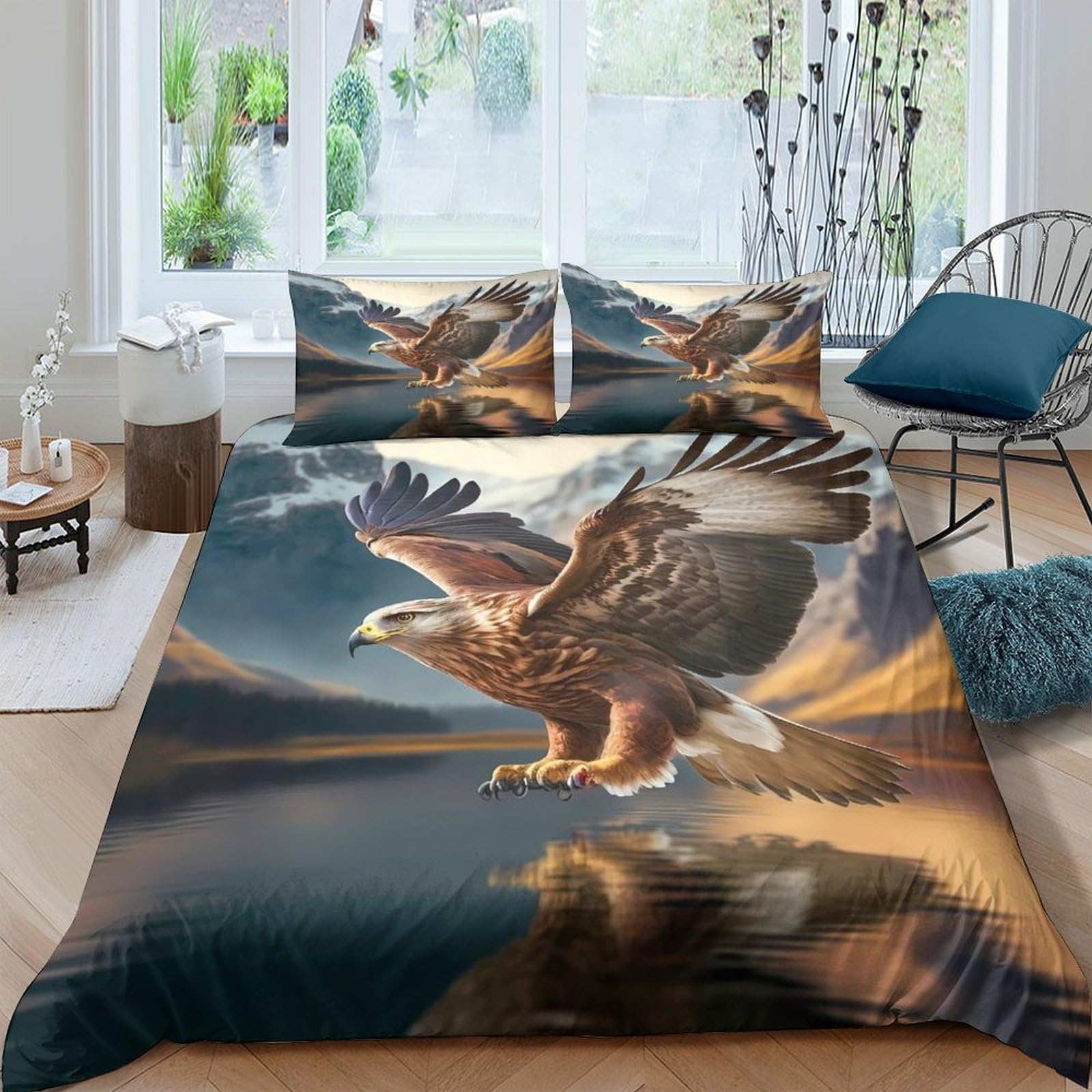 Ctjqhvkz Style-7 3D Printed Soaring Eagle Fitted Sheet Microfiber Soft Anti-Slip Sunset Landscape Mattress Cover For Bedroom Guest Room Decor Single（135X200cm）