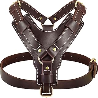 PET ARTIST Adjustable Genuine Leather Dog Harness for Medium Dogs, with Strong Metal Buckles，Perfect