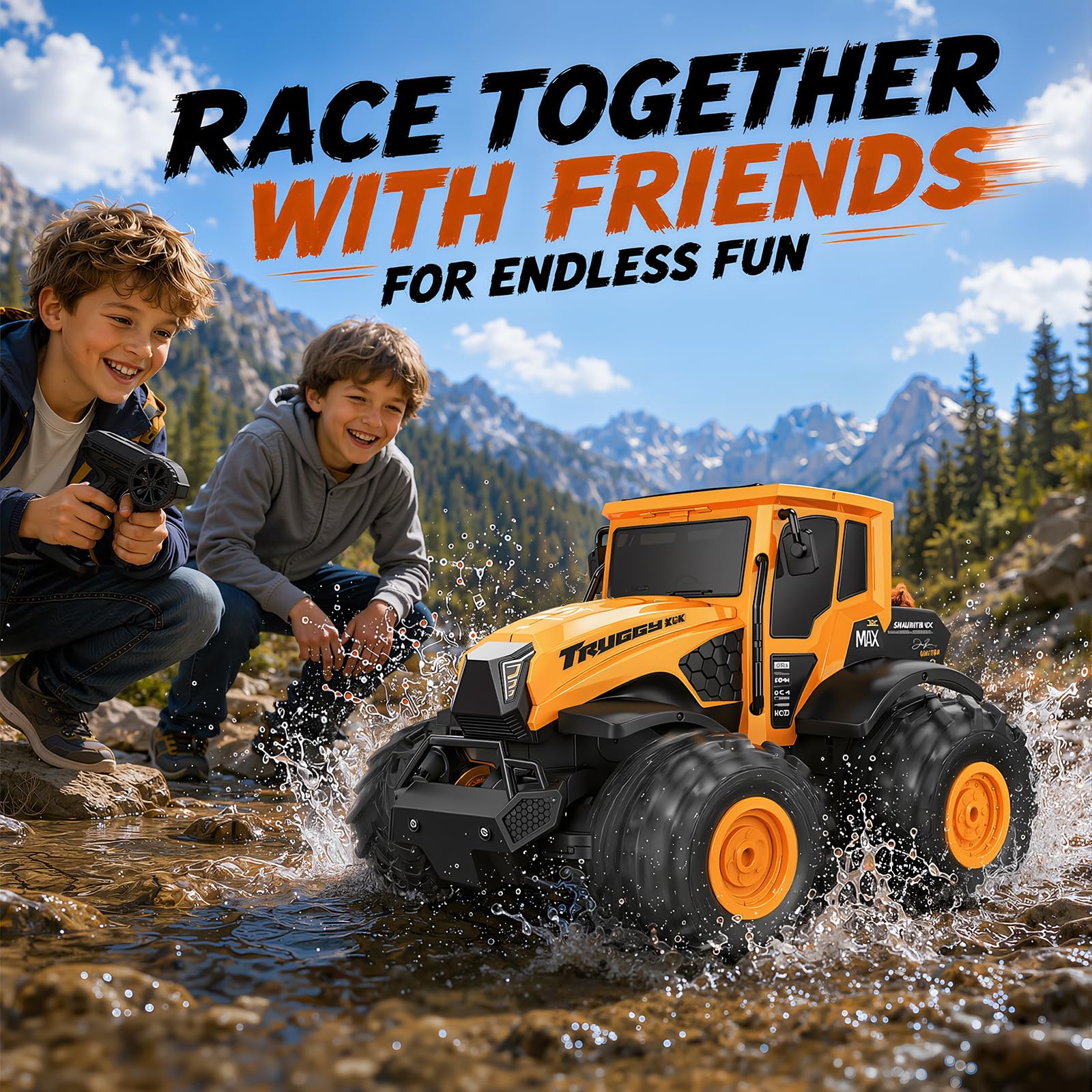 Macchina Telecomandata, Auto Radiocomandata Fuoristrada da Esterno | Monster Truck Telecomandato Anfibio IPX7, Auto RC 15 km/h, 2 Batterie 80 Min, Rotazione 360°, Idea Regalo Bambino