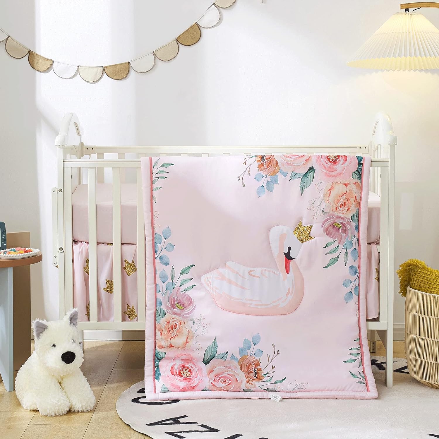 beeweed 4-Piece Crib Bedding Set for Boys Girls, Soft Baby Bedding Set Including Blanket, Crib Skirt, Crib Sheets & Diaper Stacker : Baby