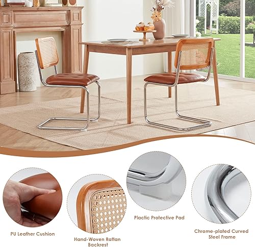 Miniatura 4 de Farini Juego de 2 sillas de cocina y comedor, sillas modernas de mediados de siglo, respaldo de malla sin brazos, sillas de ratán para el comedor