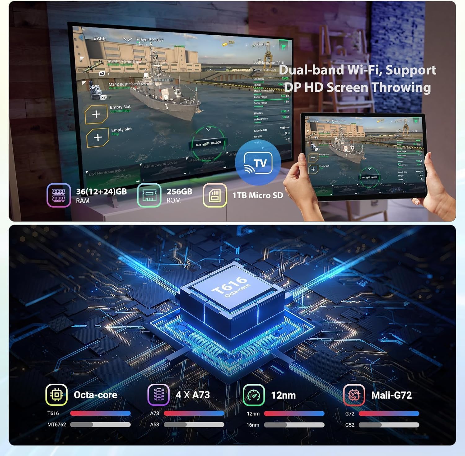 2025 Newest Tablet 14 Pollici Android 14 tablet,Tablet 5G WiFi(SIM non supportata),36GB RAM+256GB ROM,11580mAh,2000 * 1200 incell FHD+,Widevine L3,13MP+8MP,GPS/BT5/Tablet con fondina,Grigio